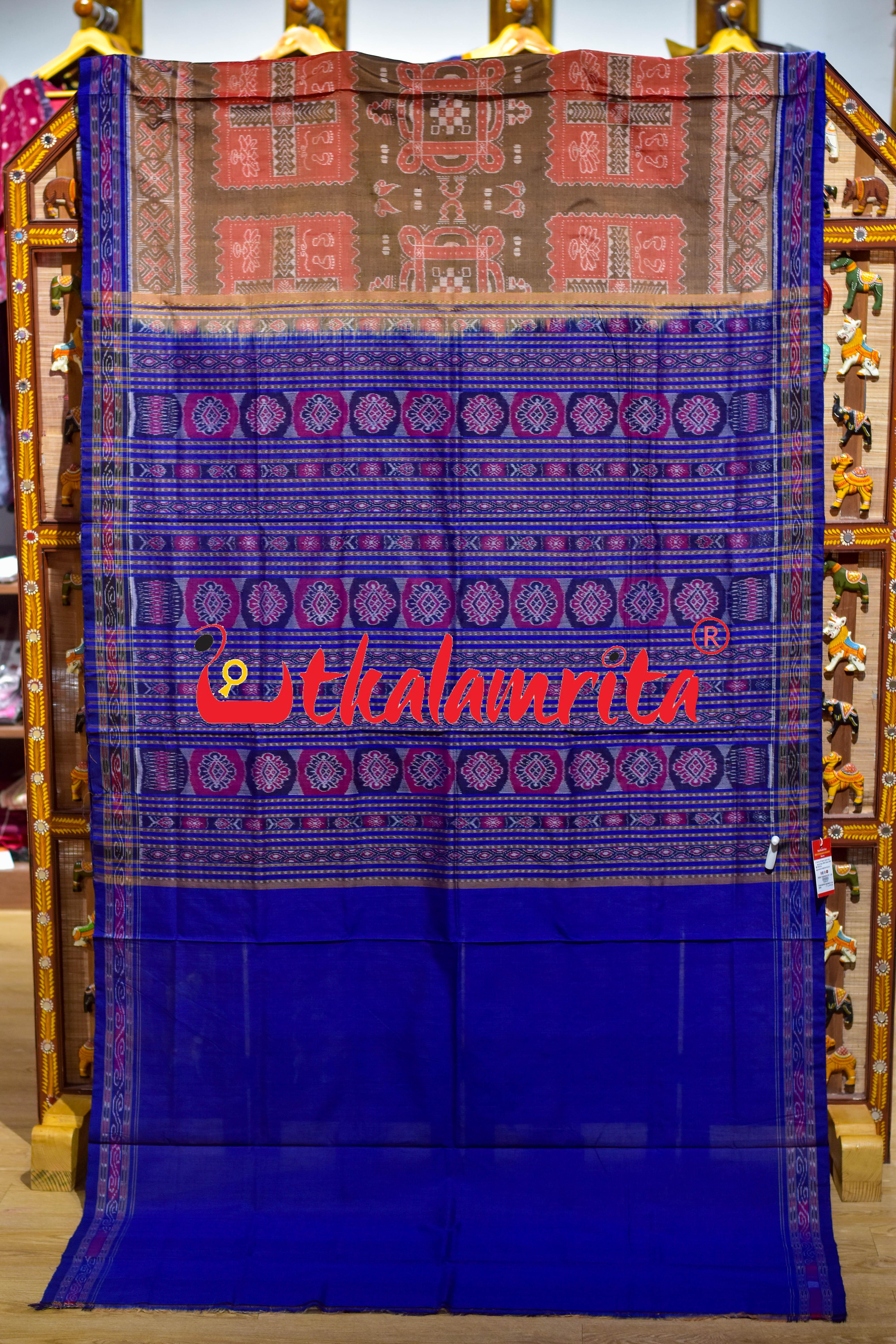 Sree Jantra Lakhmi Pada Rust Orange Sambalpuri Cotton Saree