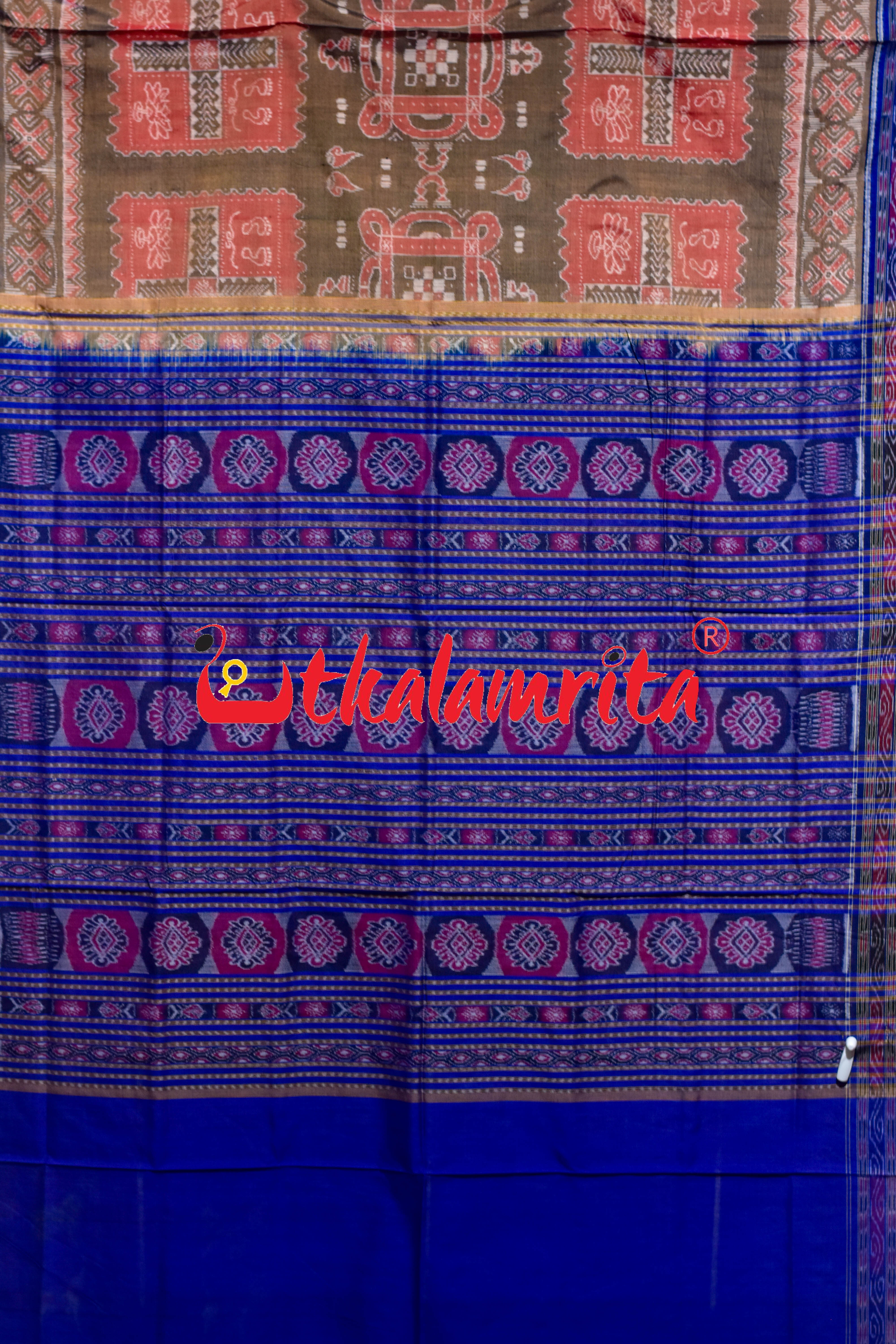 Sree Jantra Lakhmi Pada Rust Orange Sambalpuri Cotton Saree