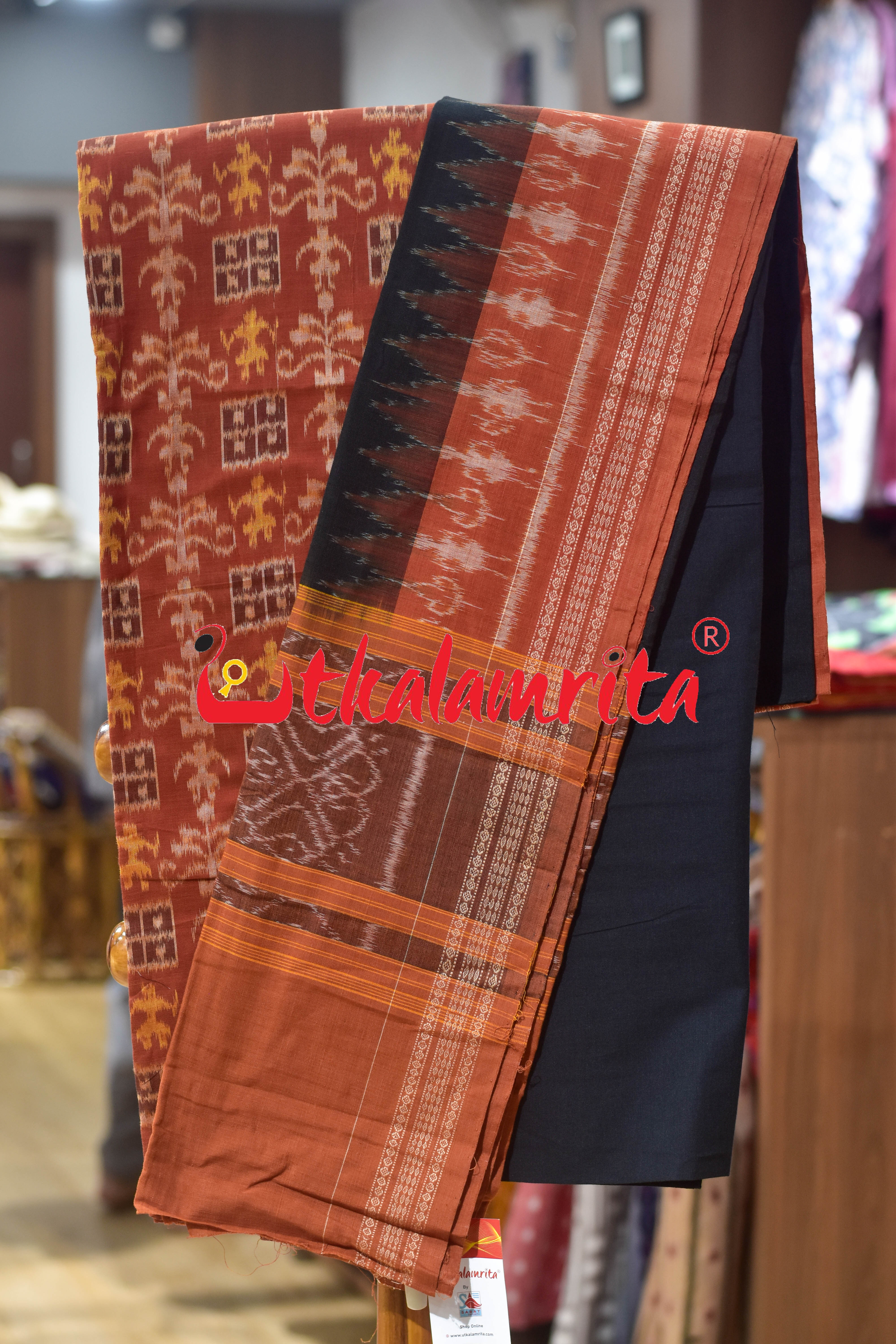 Rust Black Cut Tribals Sambalpuri Cotton Dress Set