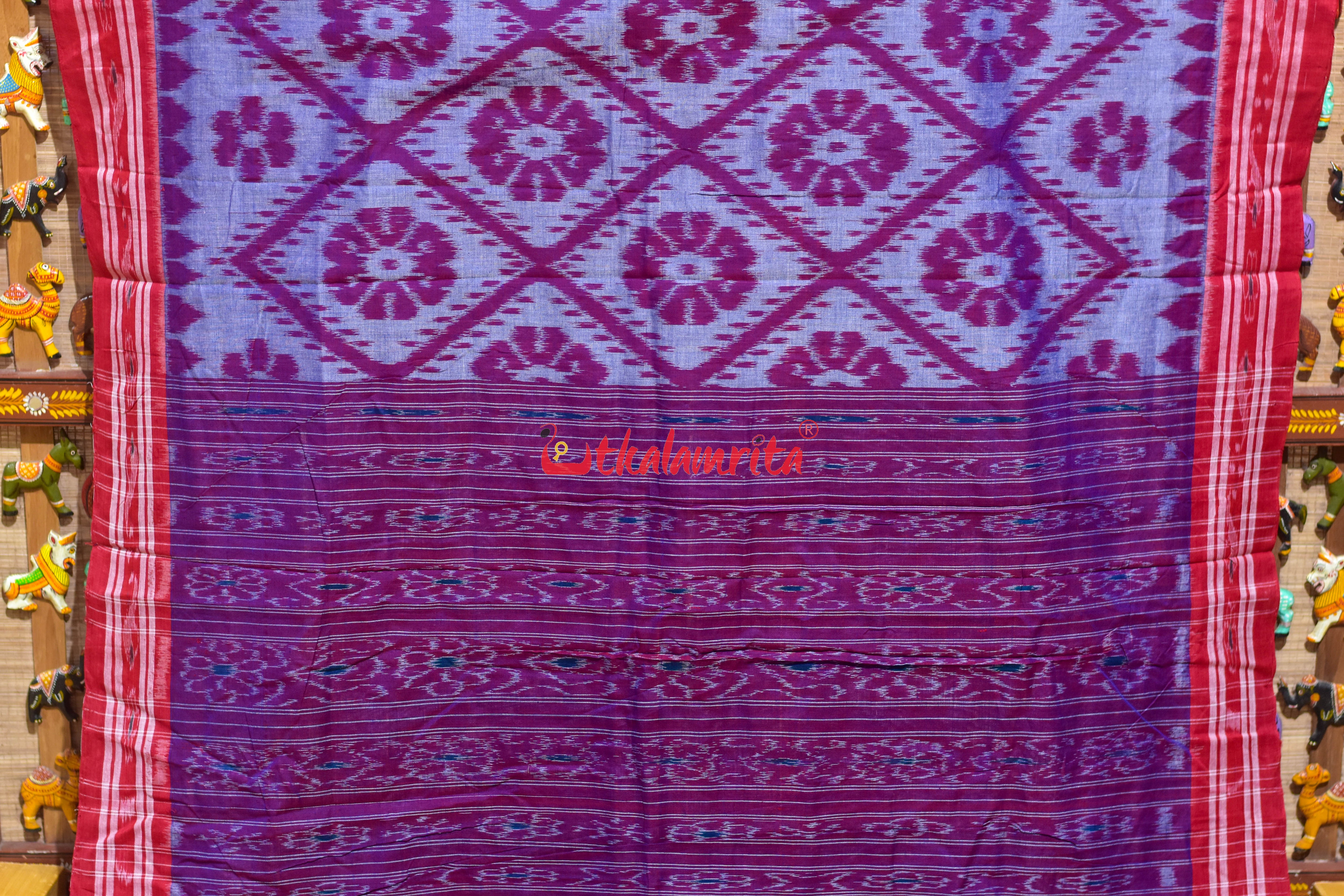 Blue Red Bada Phula Cotton Saree