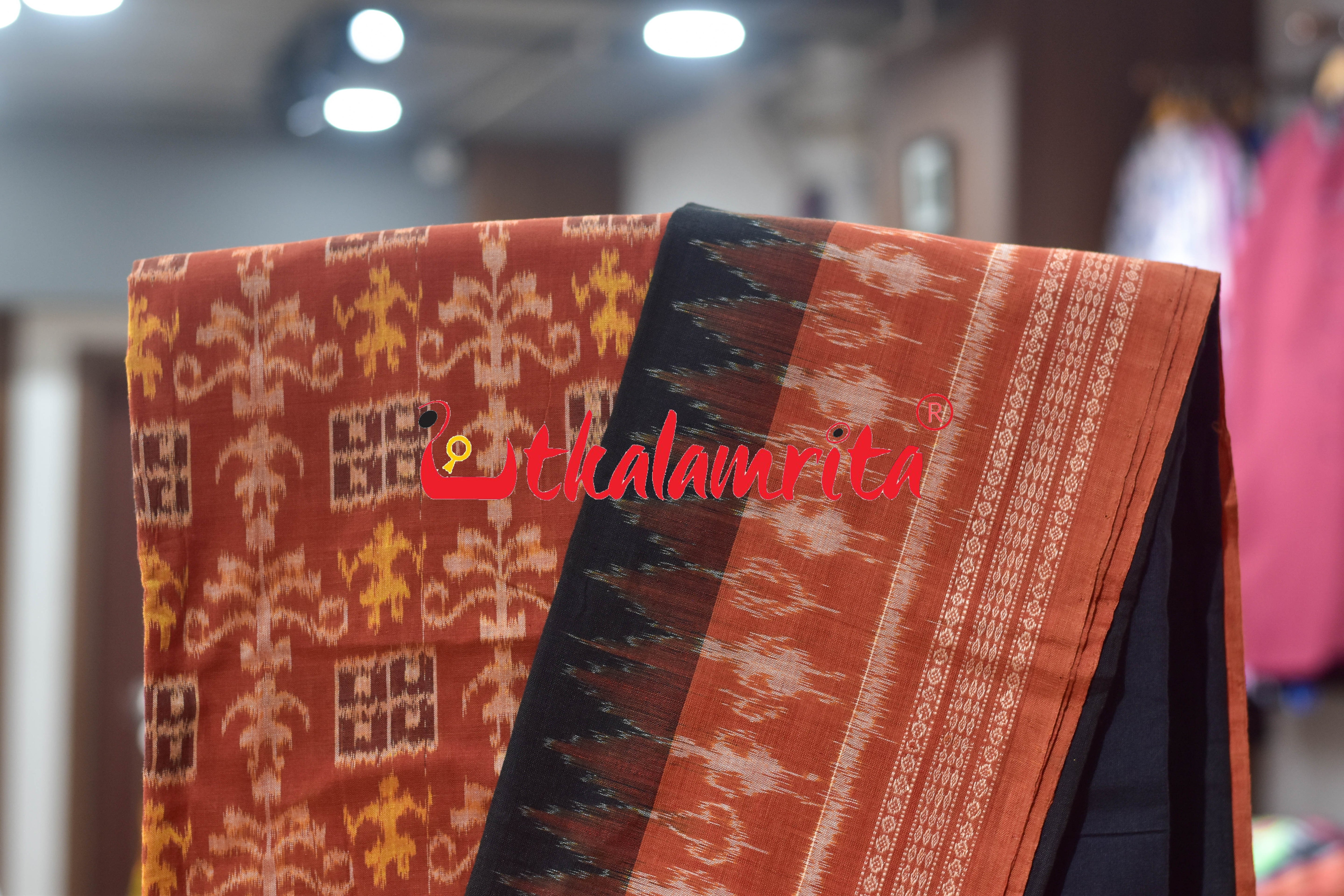 Rust Black Cut Tribals Sambalpuri Cotton Dress Set