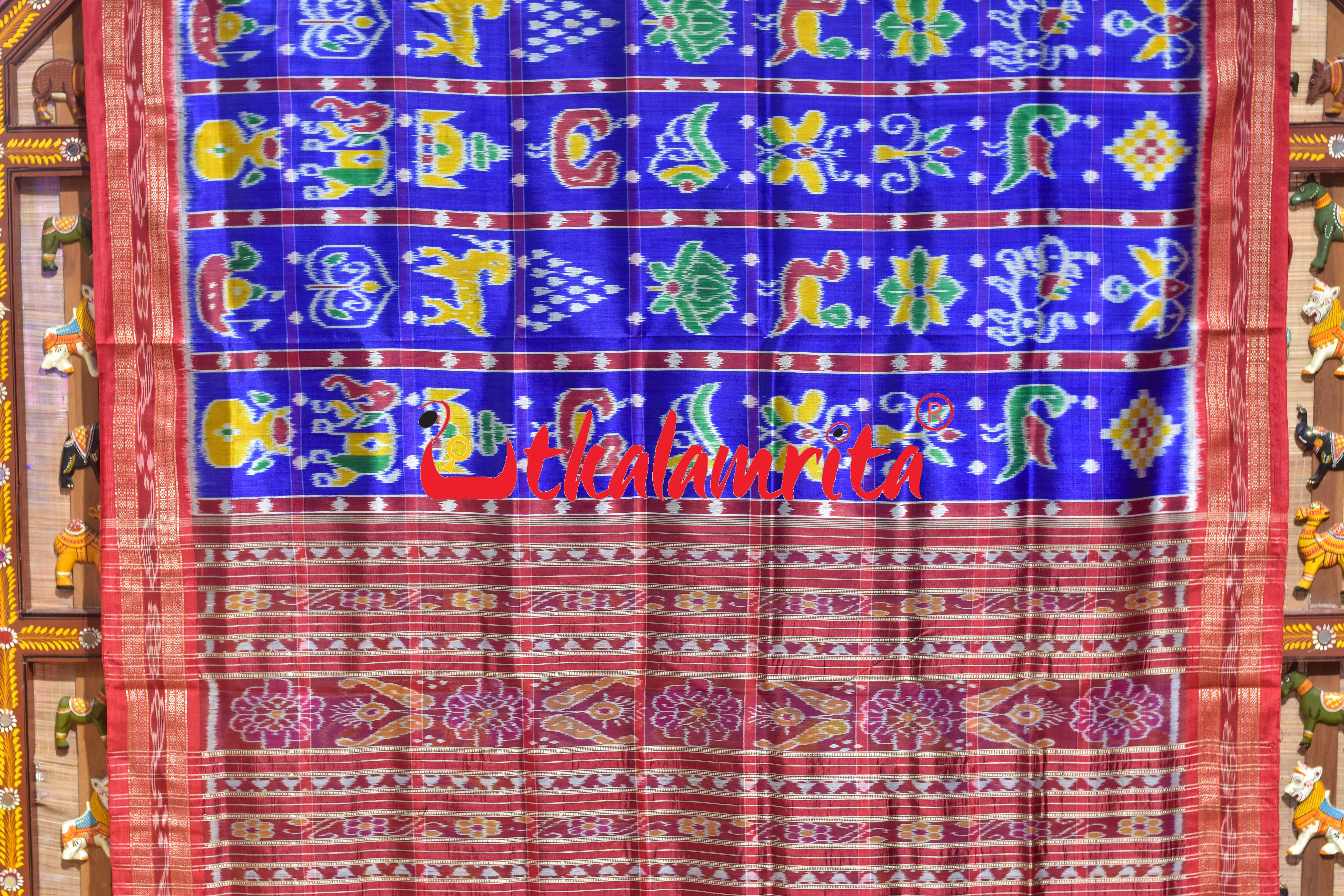 Shining Blue Dotted Nabakothi Khandua Silk Saree