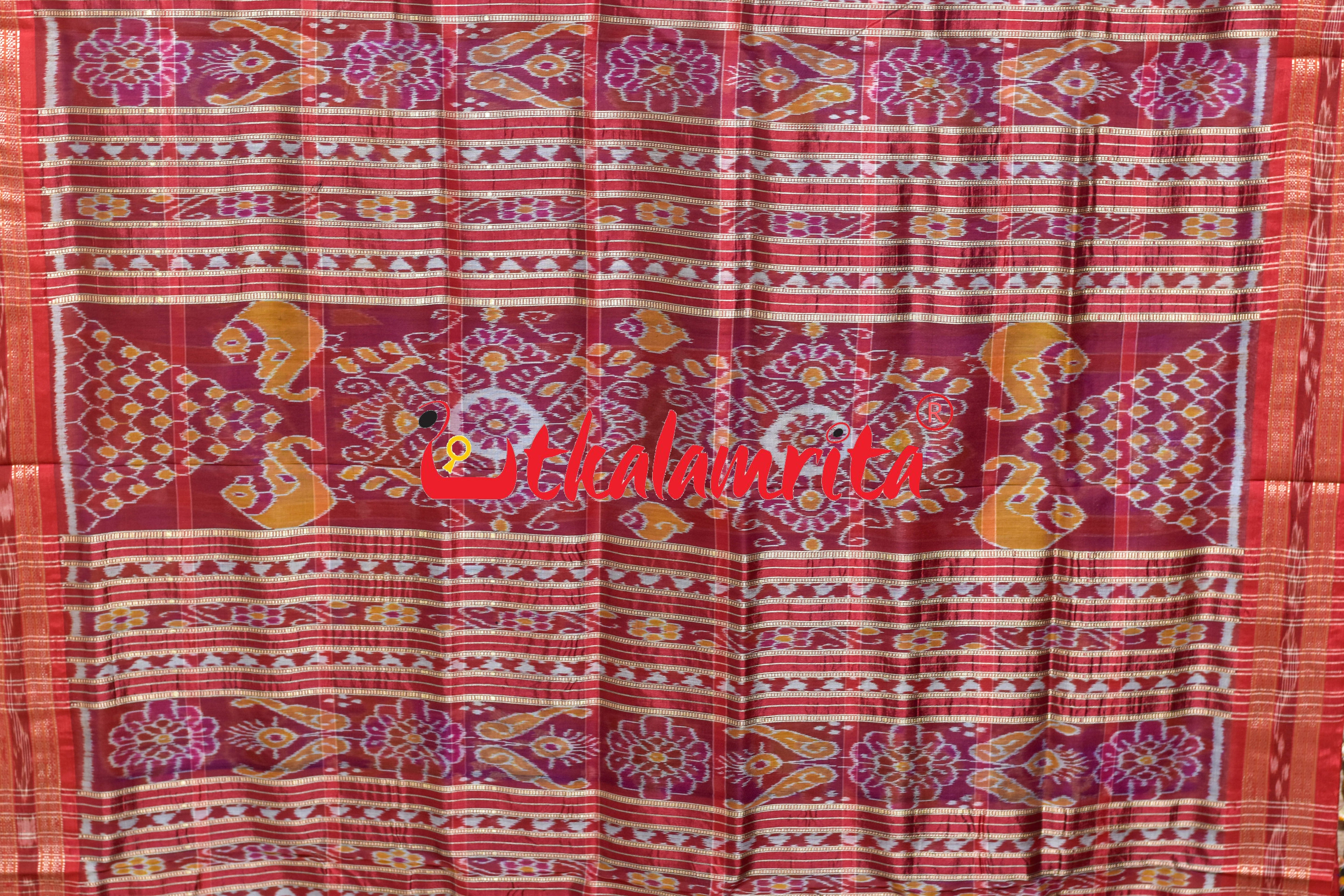 Shining Blue Dotted Nabakothi Khandua Silk Saree