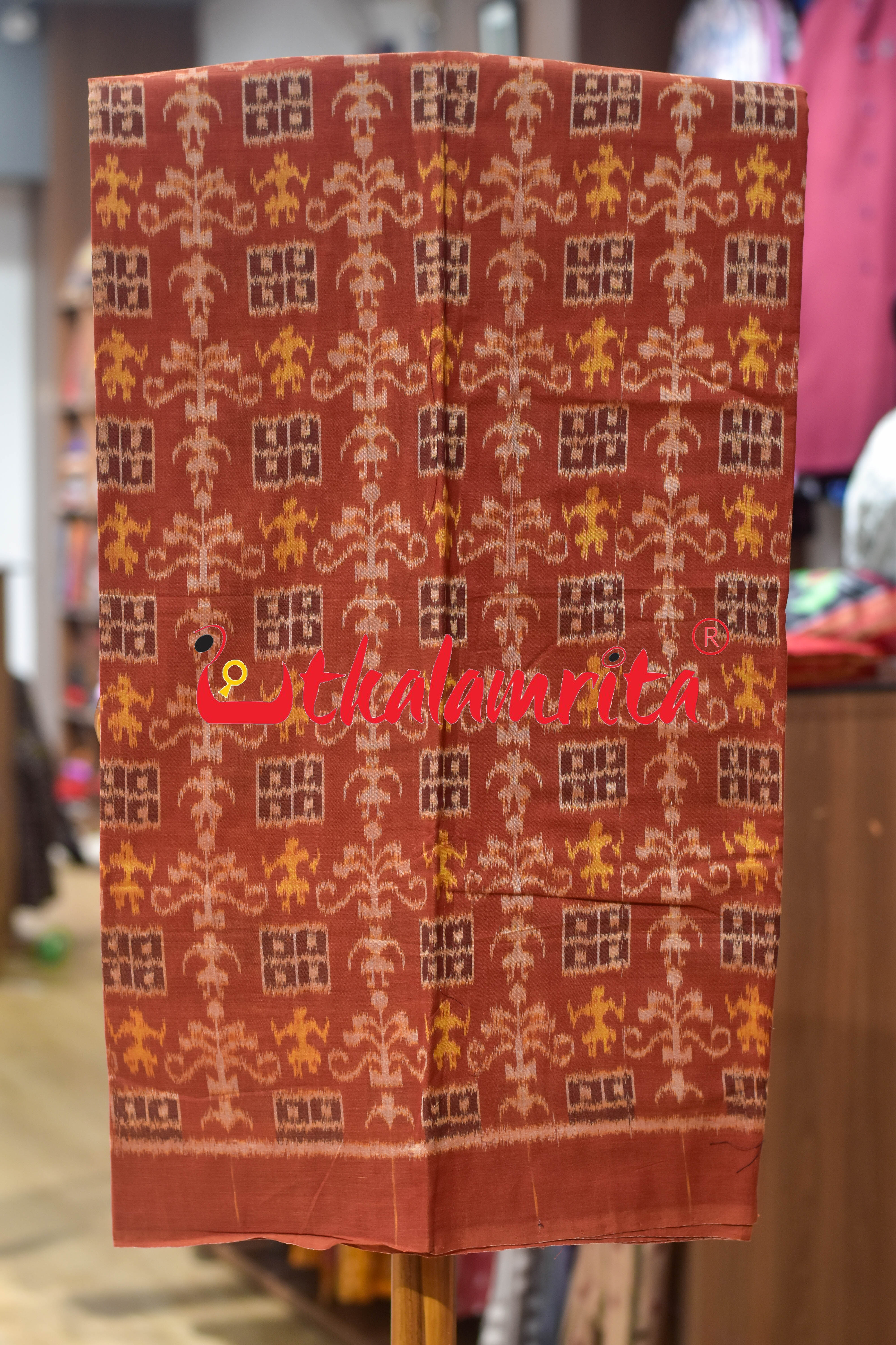 Rust Black Cut Tribals Sambalpuri Cotton Dress Set