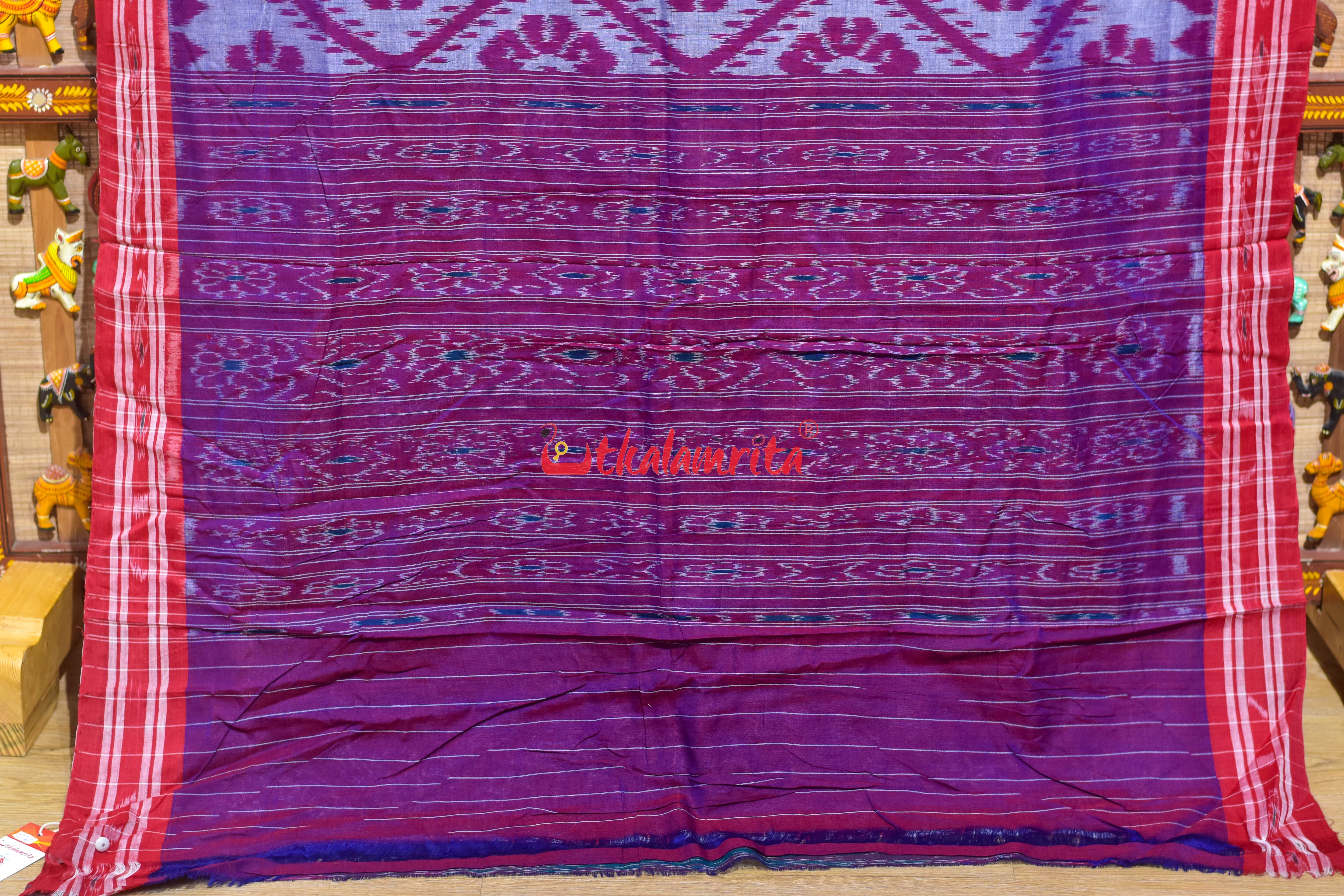Blue Red Bada Phula Cotton Saree