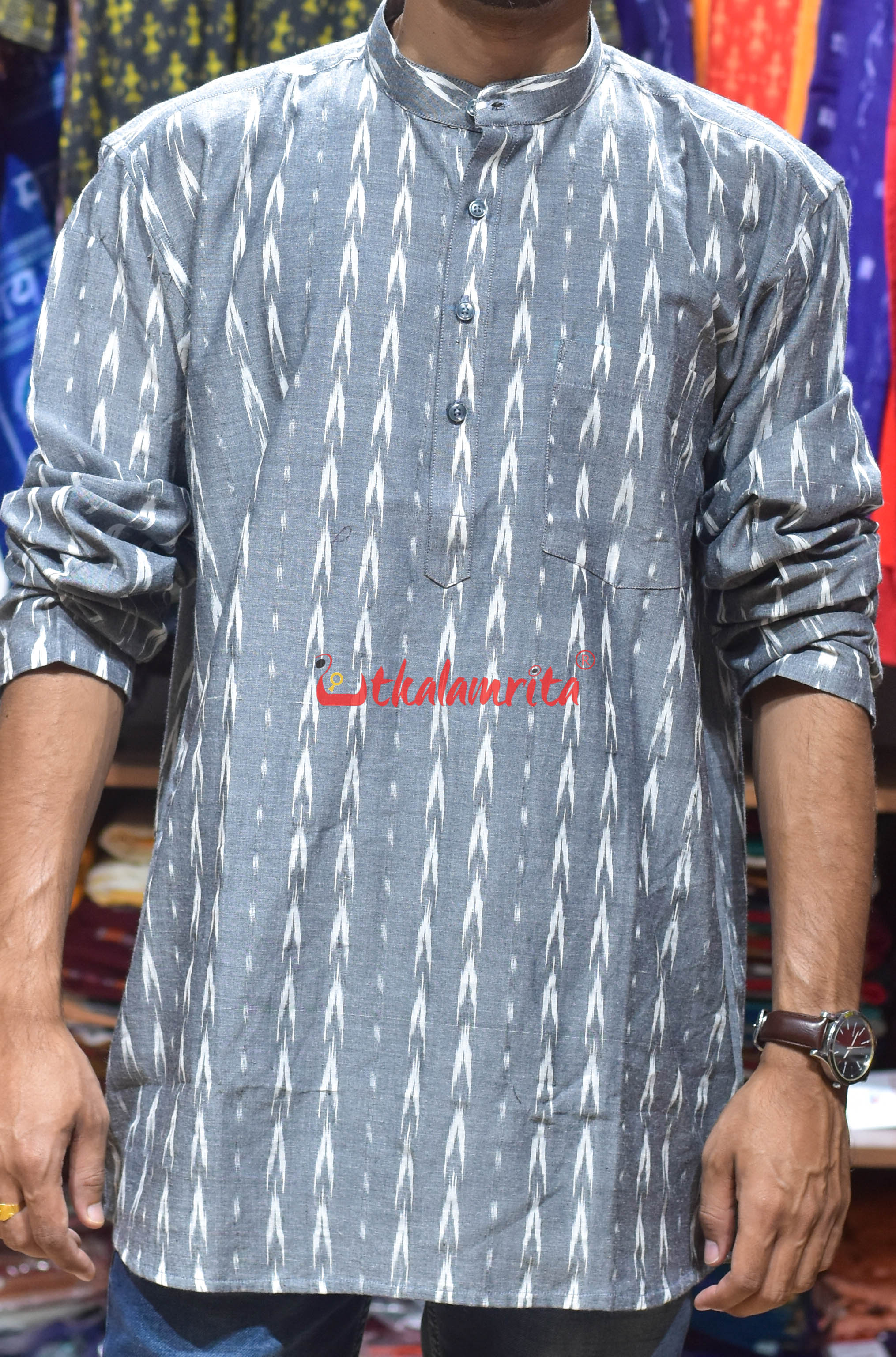 Grey White Arrows (Men's Short Kurta)