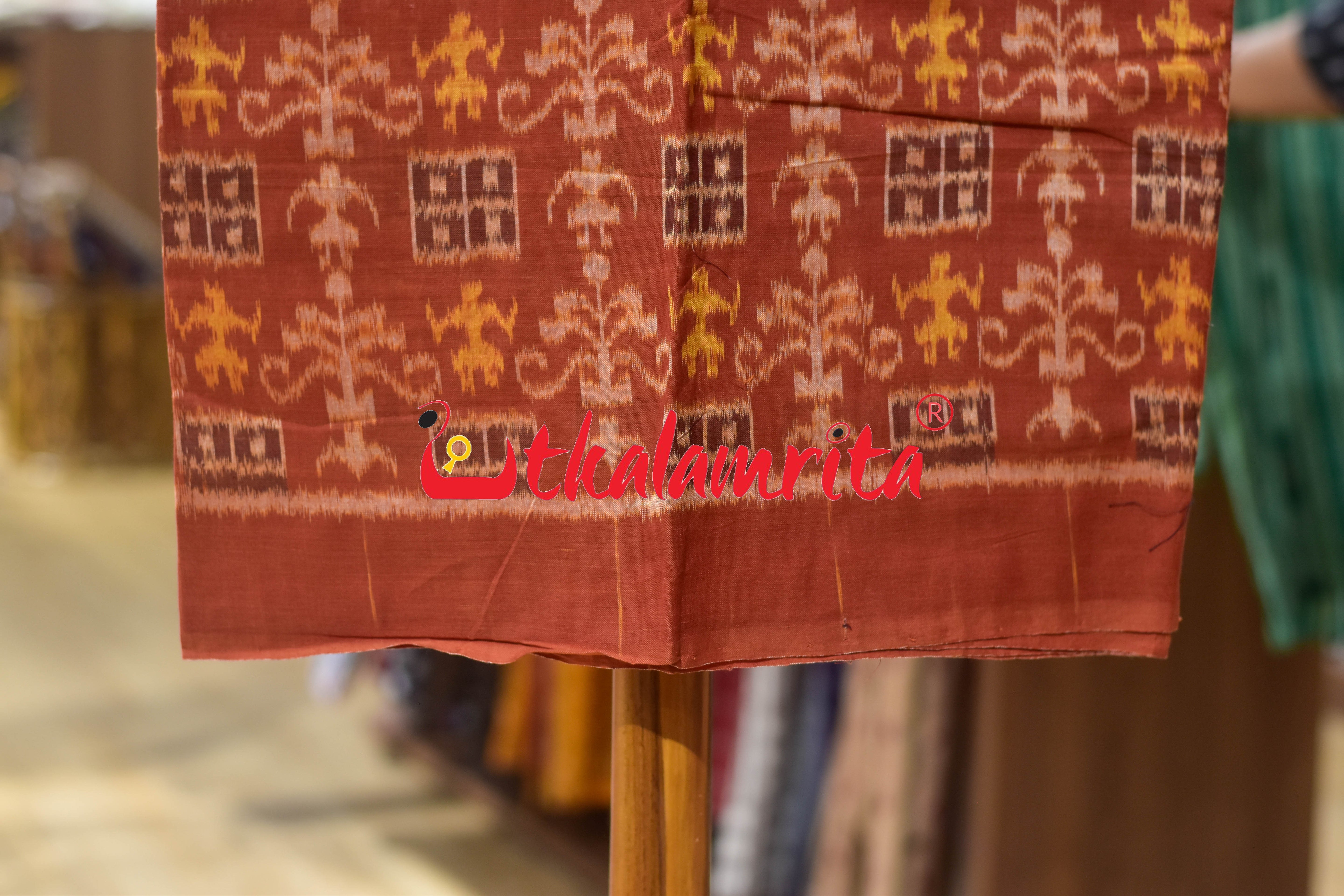 Rust Black Cut Tribals Sambalpuri Cotton Dress Set