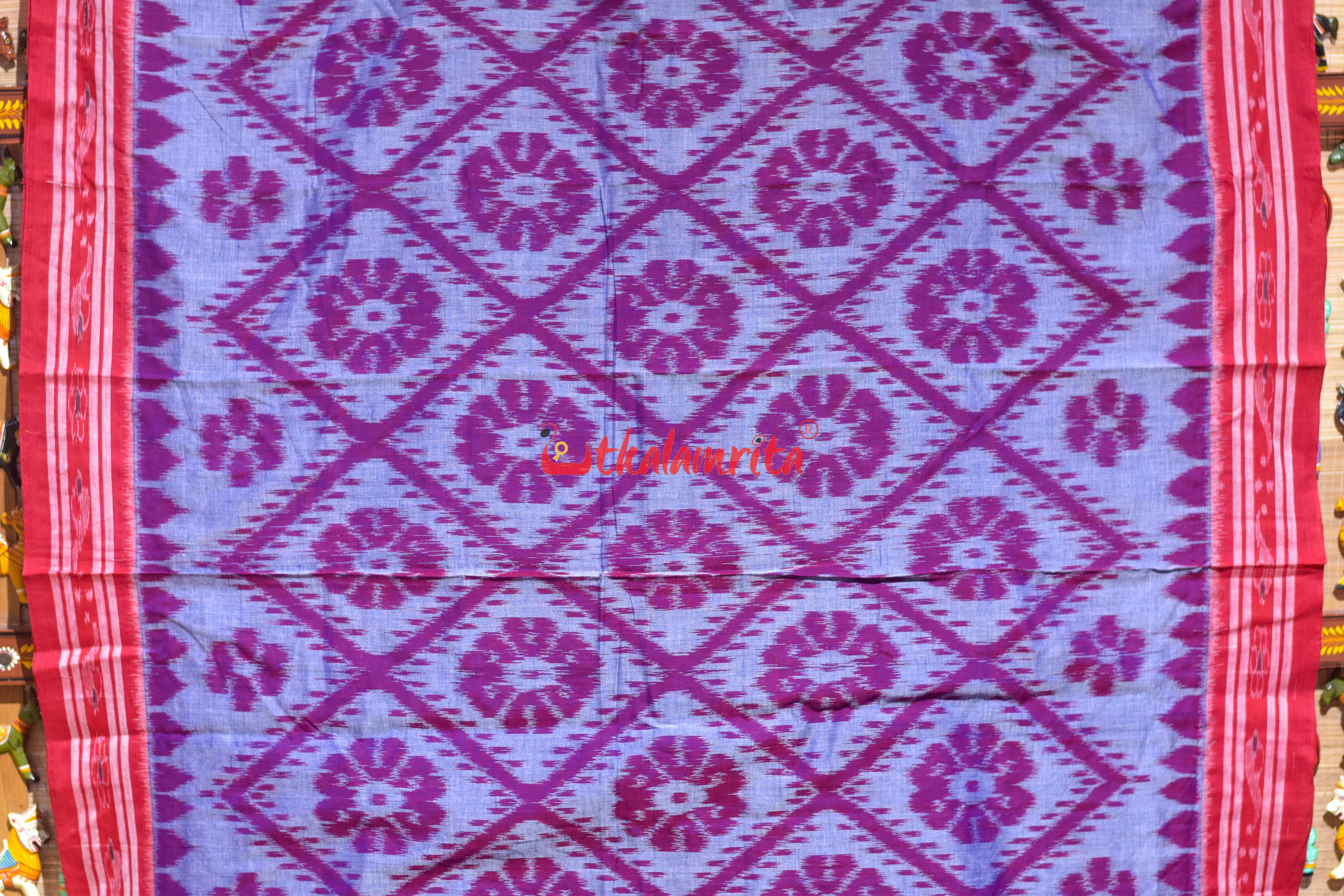 Blue Red Bada Phula Cotton Saree