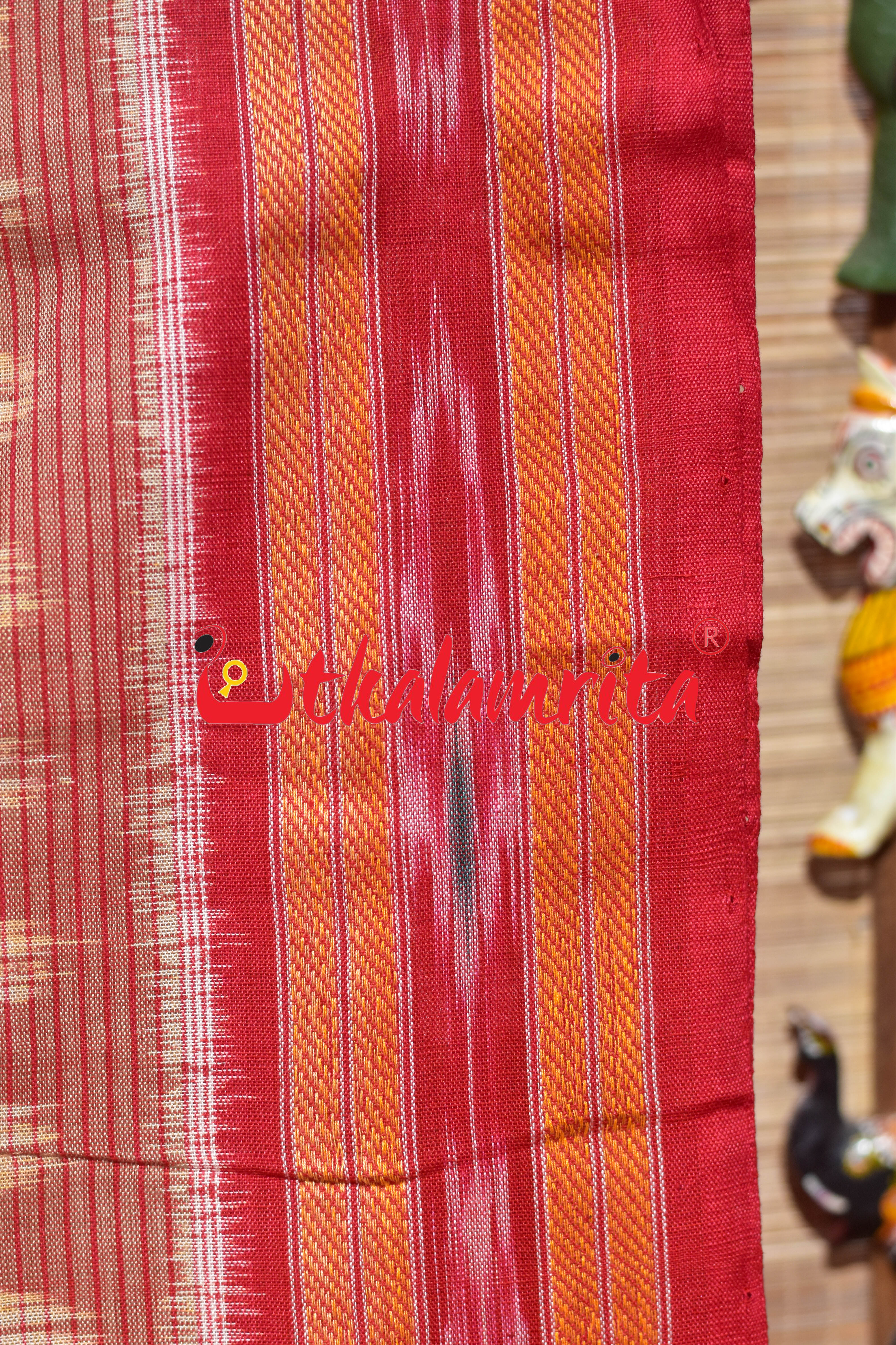 Off White Red Peacock Scot Khandua Cotton Saree