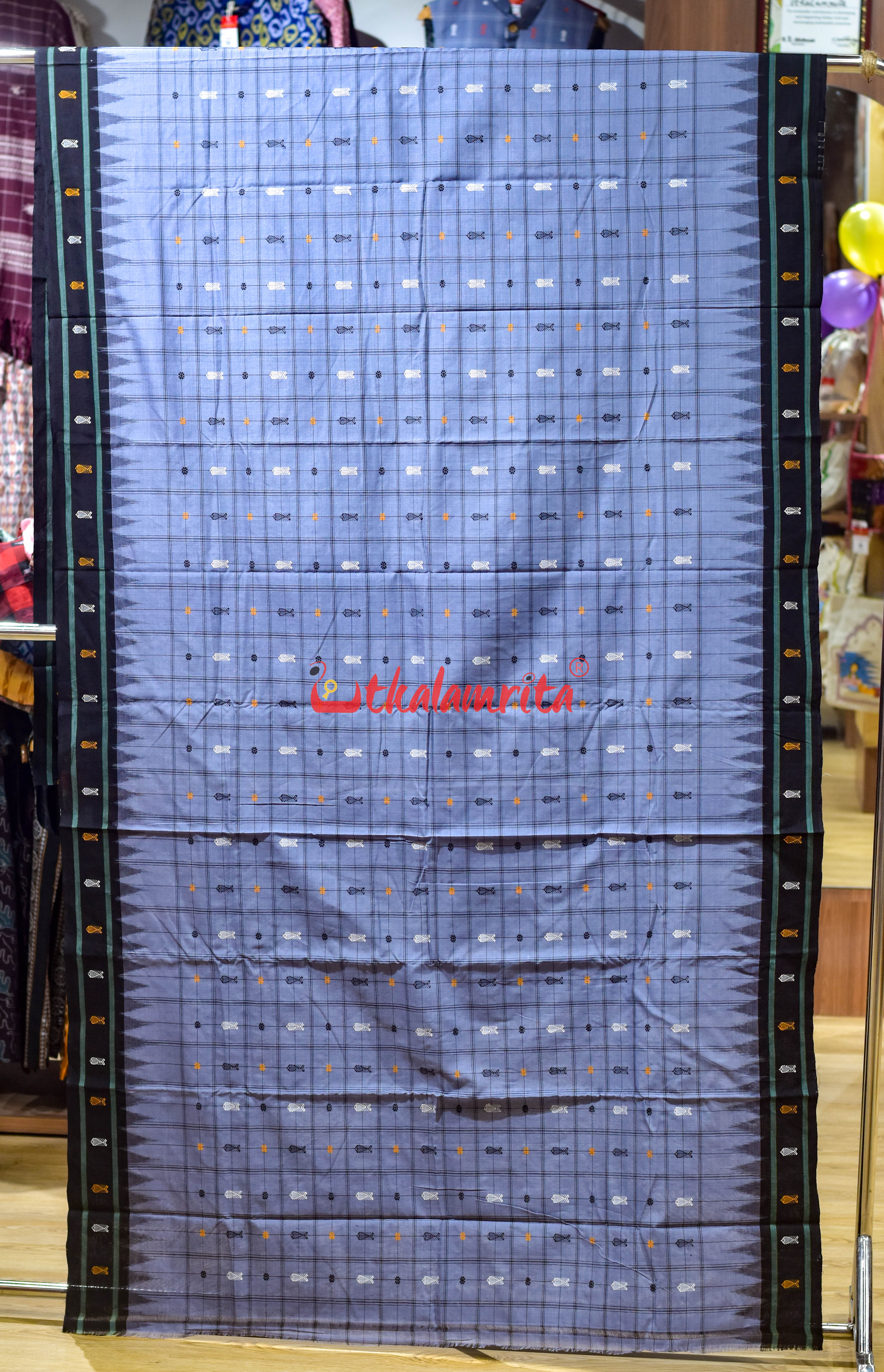 Nuapatna Hazar Buti Ash Grey Cotton Saree