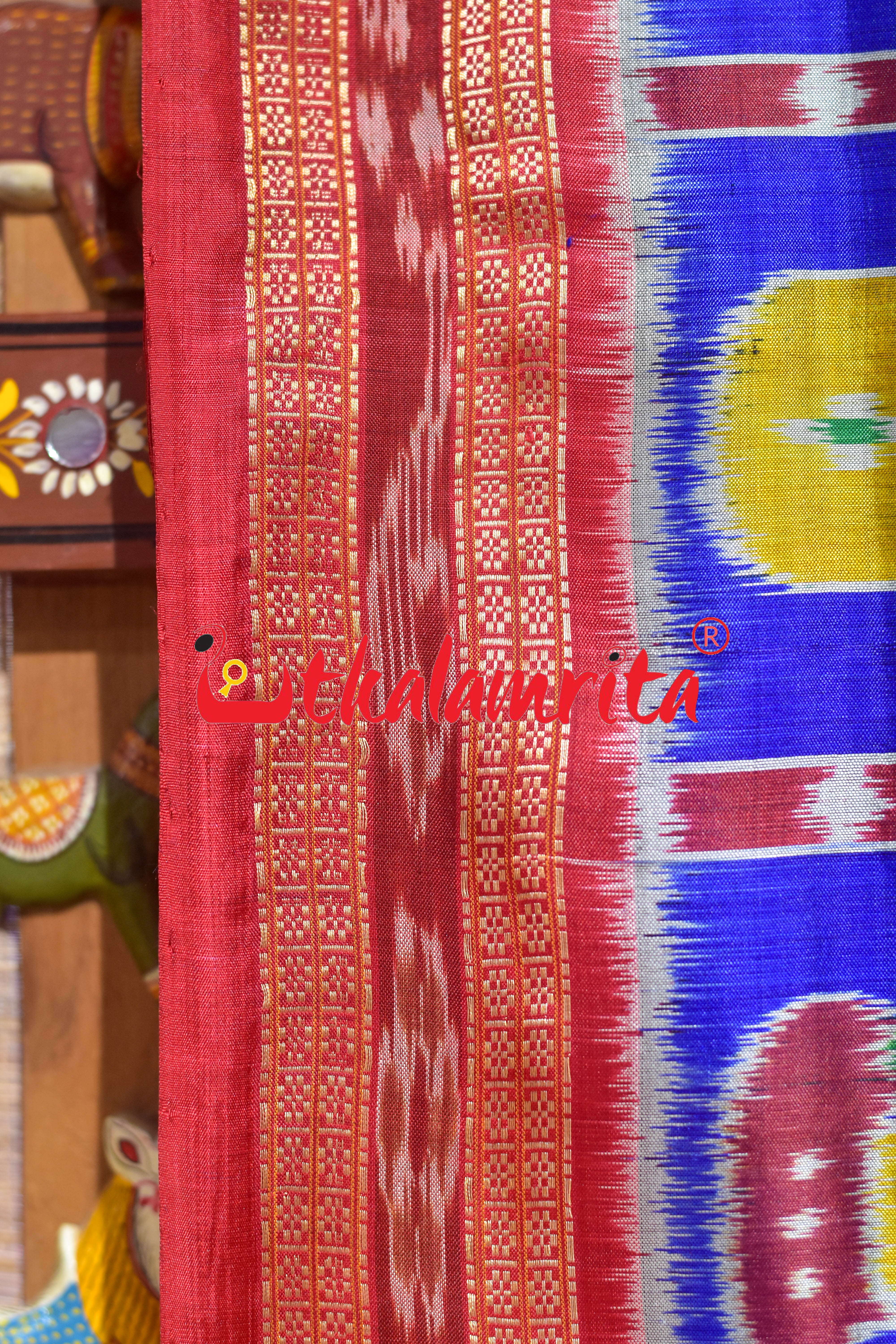 Shining Blue Dotted Nabakothi Khandua Silk Saree