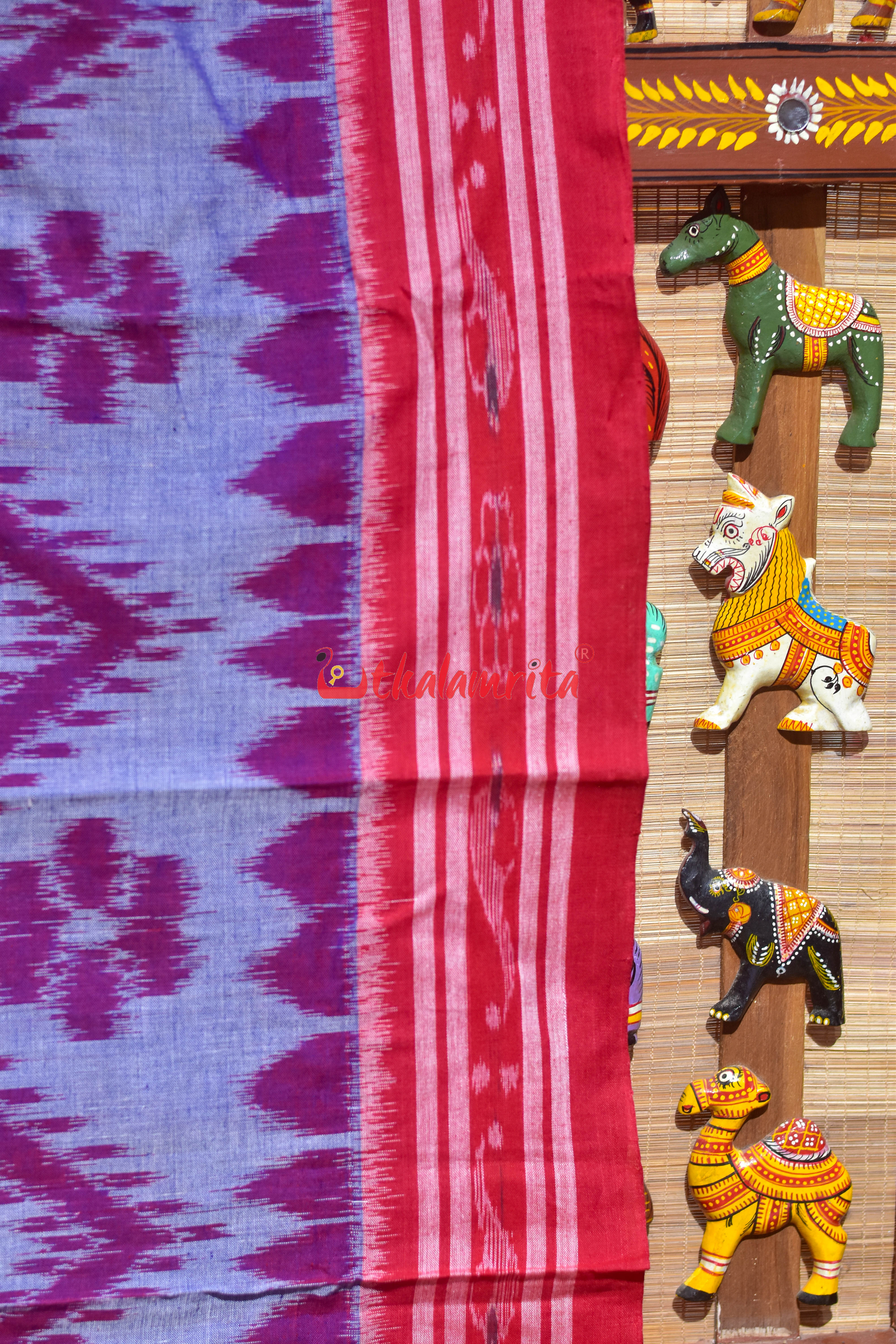 Blue Red Bada Phula Cotton Saree
