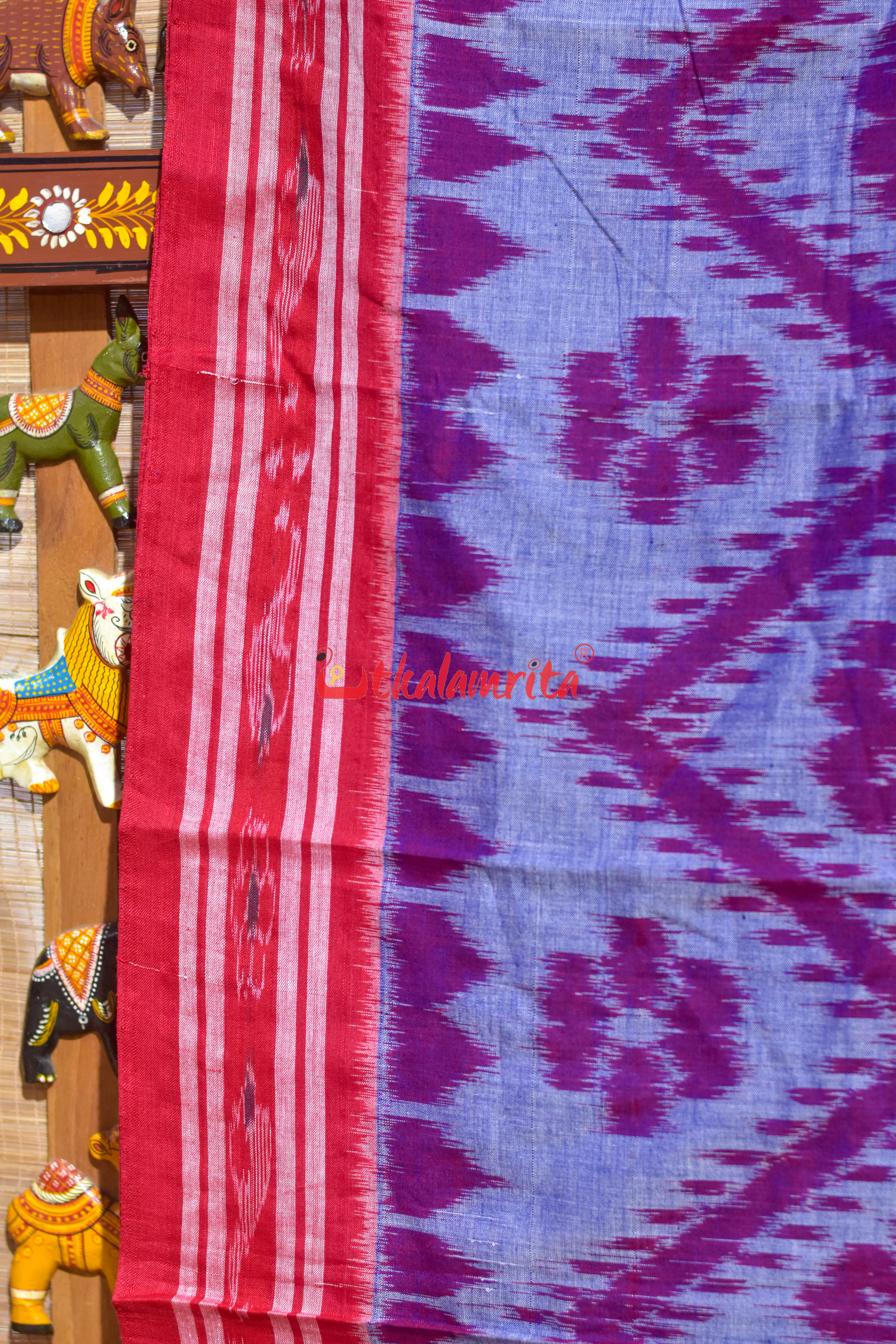 Blue Red Bada Phula Cotton Saree