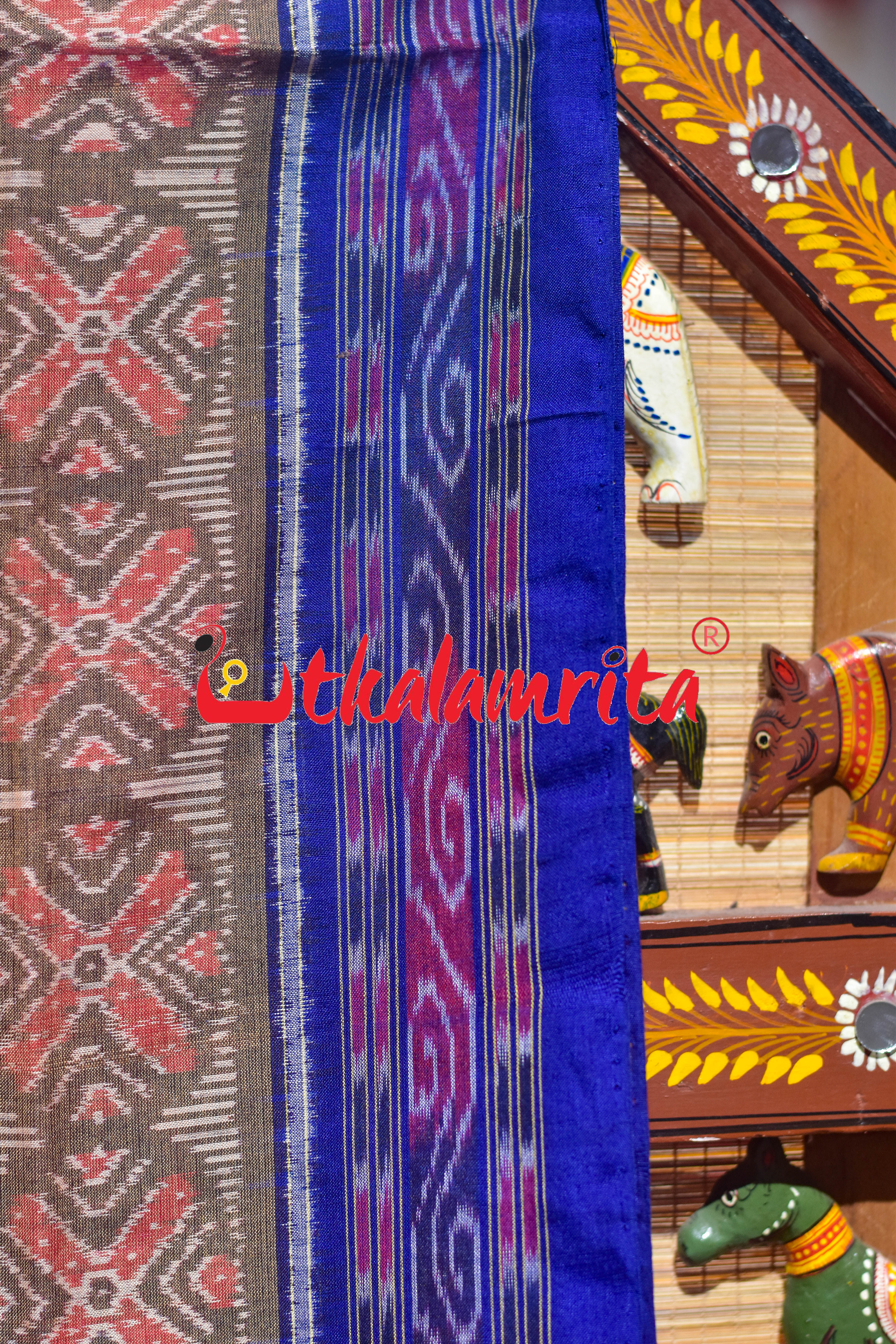 Sree Jantra Lakhmi Pada Rust Orange Sambalpuri Cotton Saree