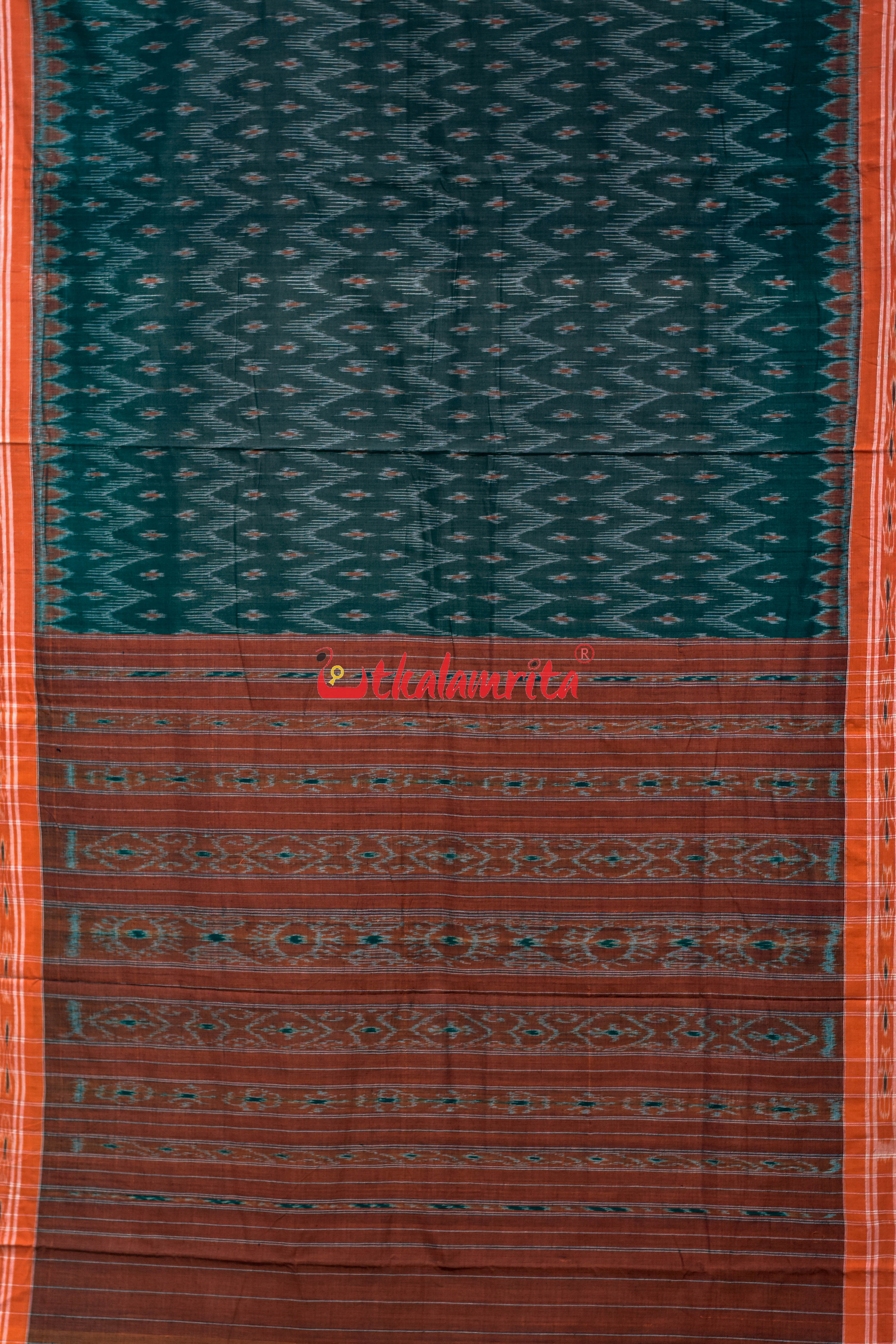 Olive with Orange Body Bandha Khandua Cotton Saree