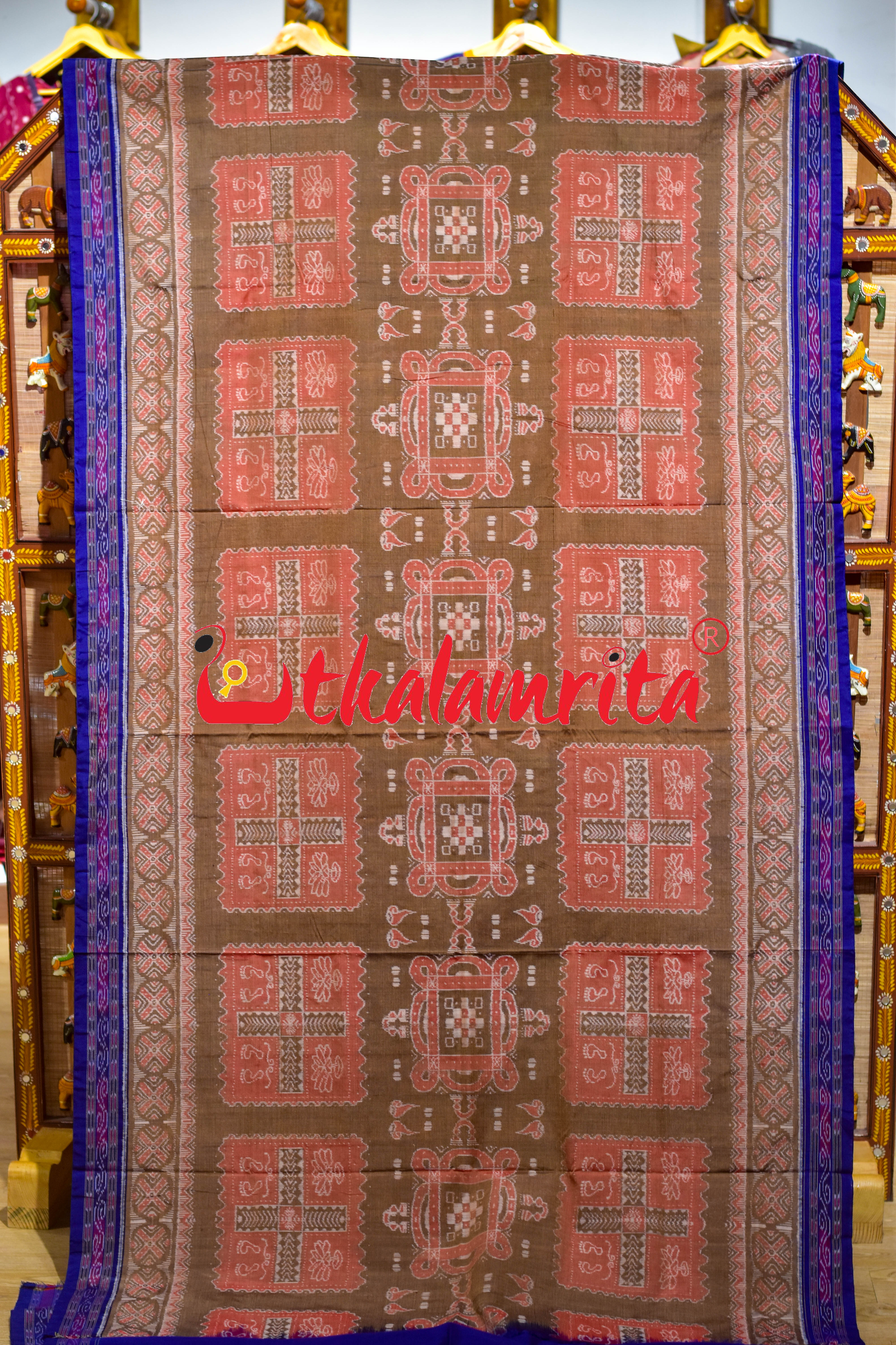 Sree Jantra Lakhmi Pada Rust Orange Sambalpuri Cotton Saree