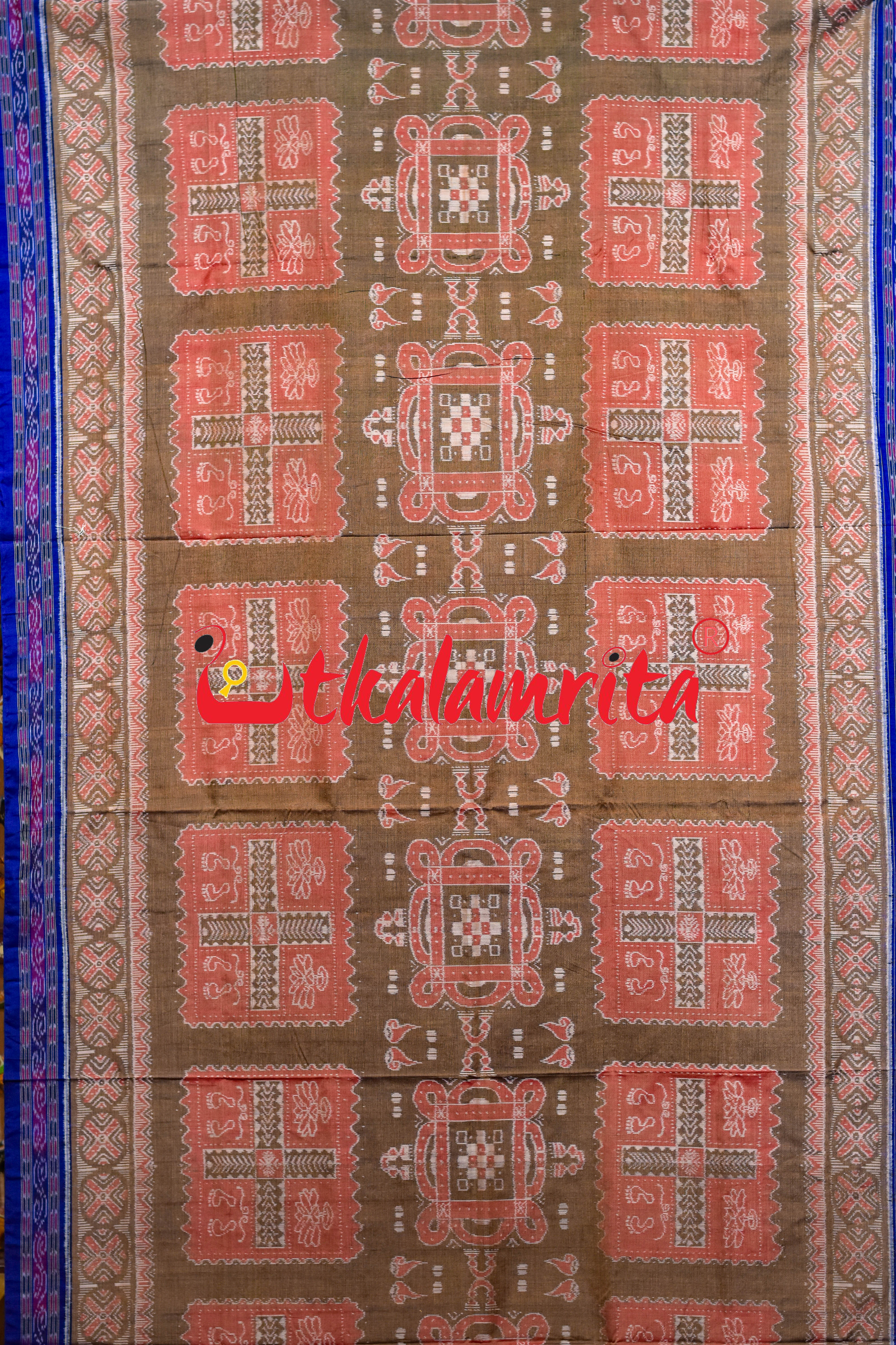 Sree Jantra Lakhmi Pada Rust Orange Sambalpuri Cotton Saree