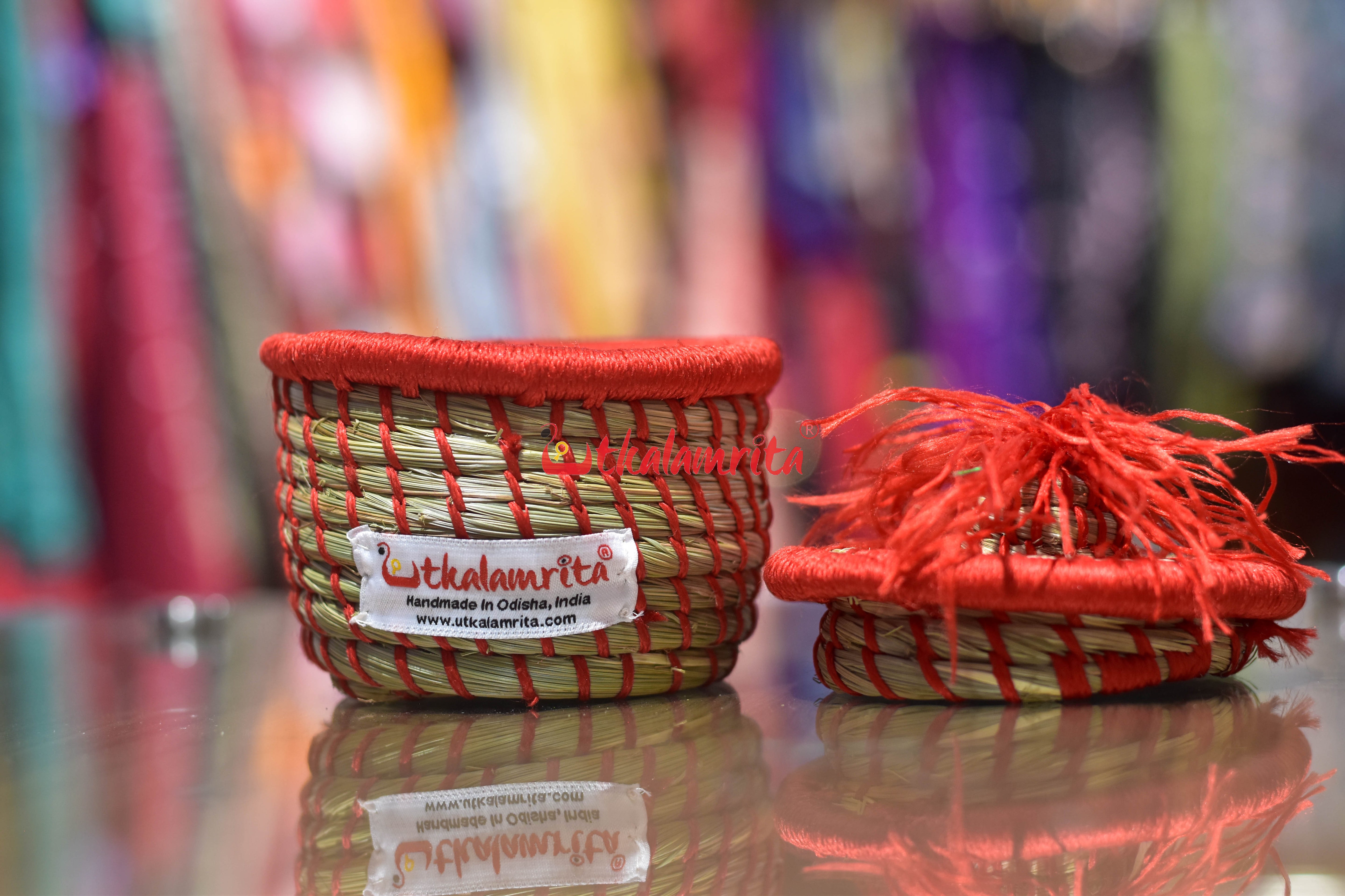 Sabai Grass Chuti Thread Jewellery Box Red