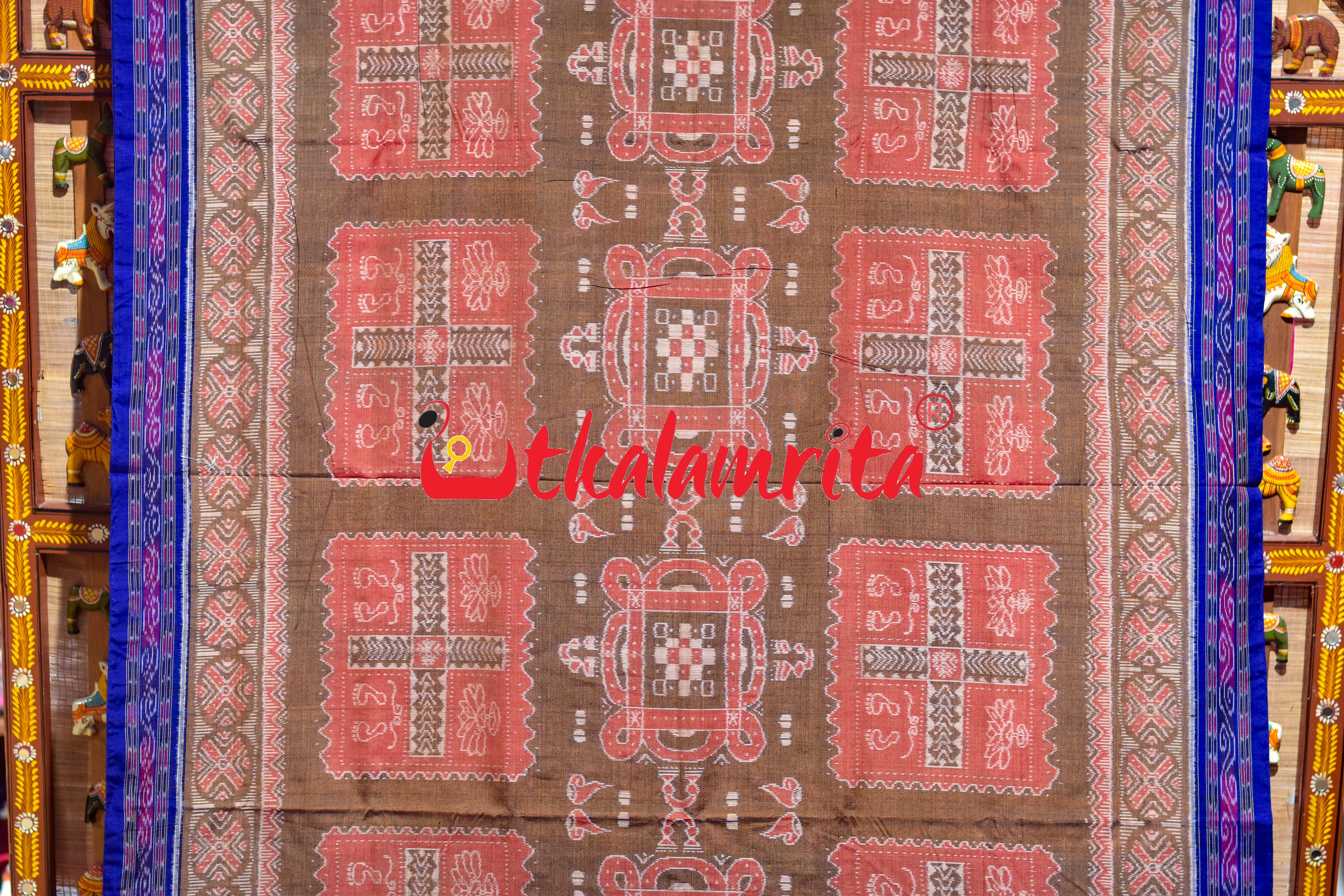 Sree Jantra Lakhmi Pada Rust Orange Sambalpuri Cotton Saree