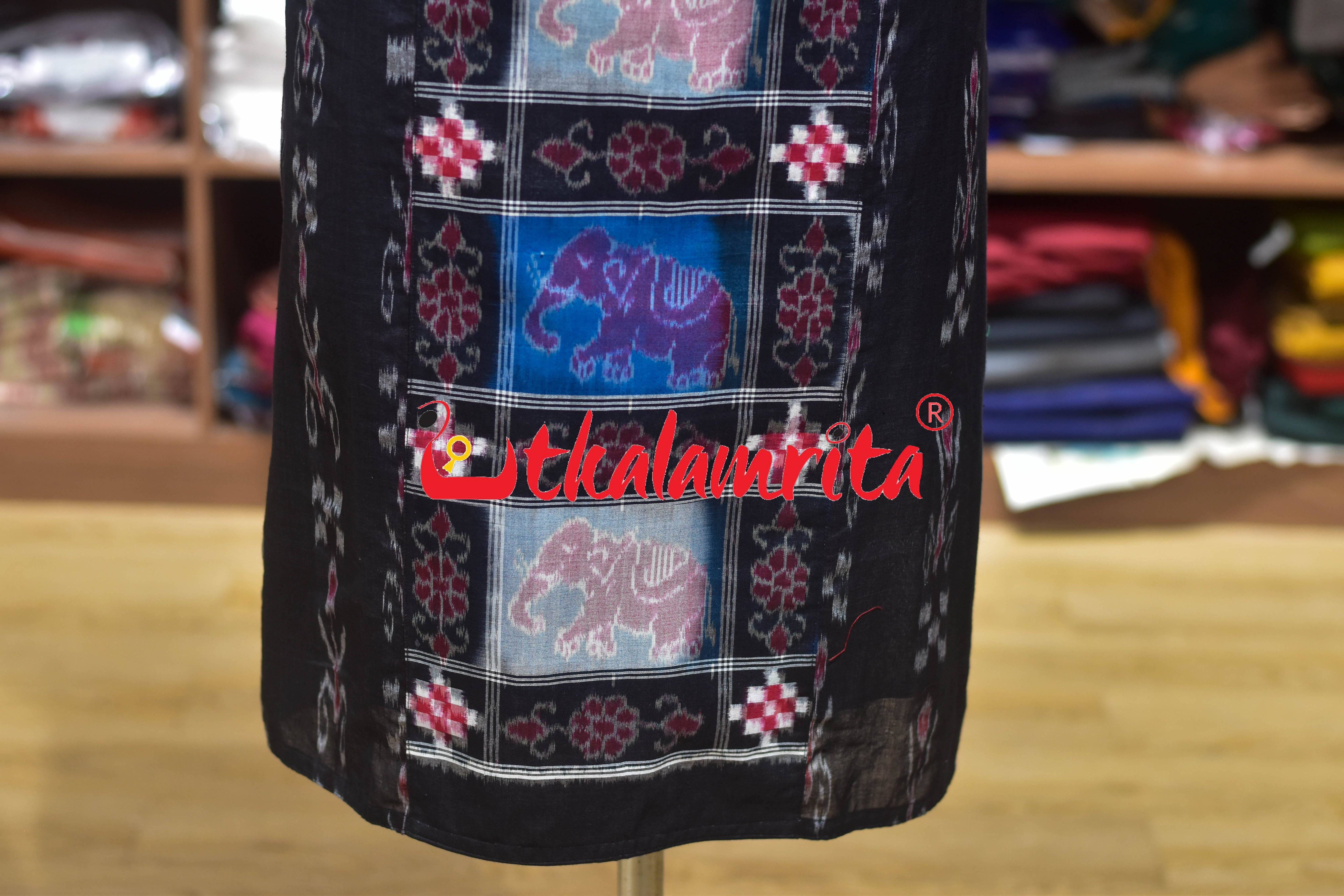 Black Pasapali and Kadha Elephant Design (Ladie's Kurti)