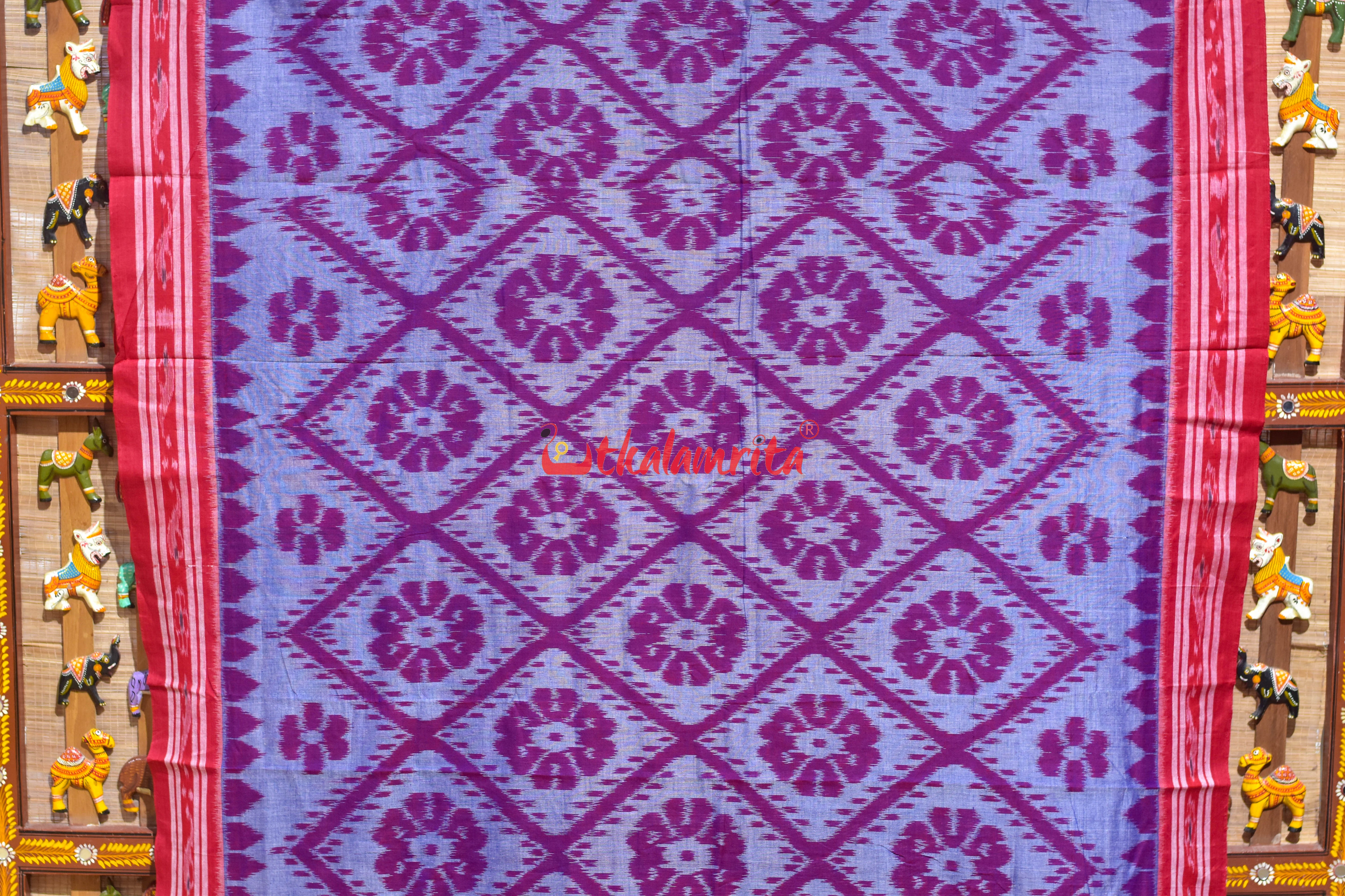 Blue Red Bada Phula Cotton Saree