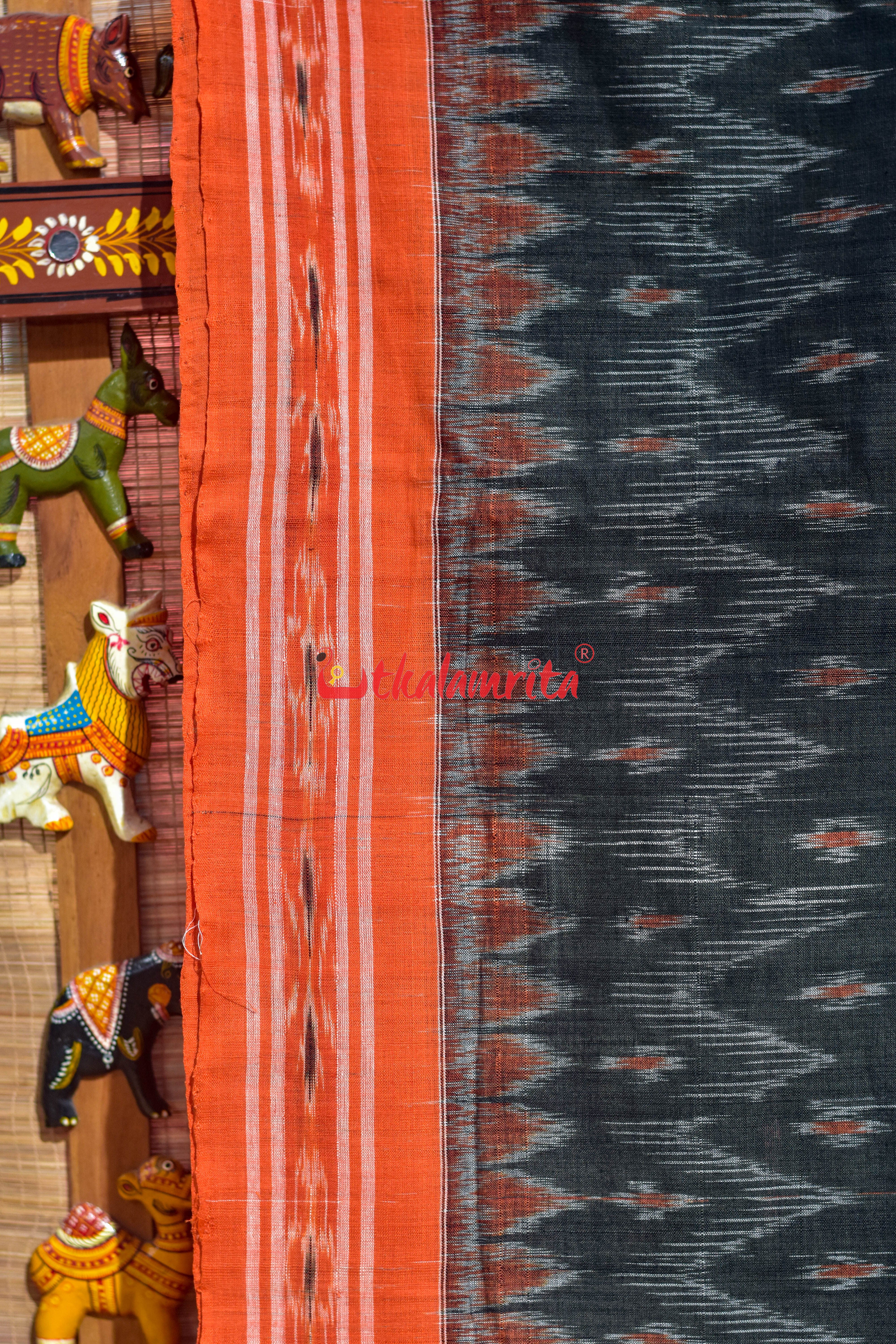 Olive with Orange Body Bandha Khandua Cotton Saree