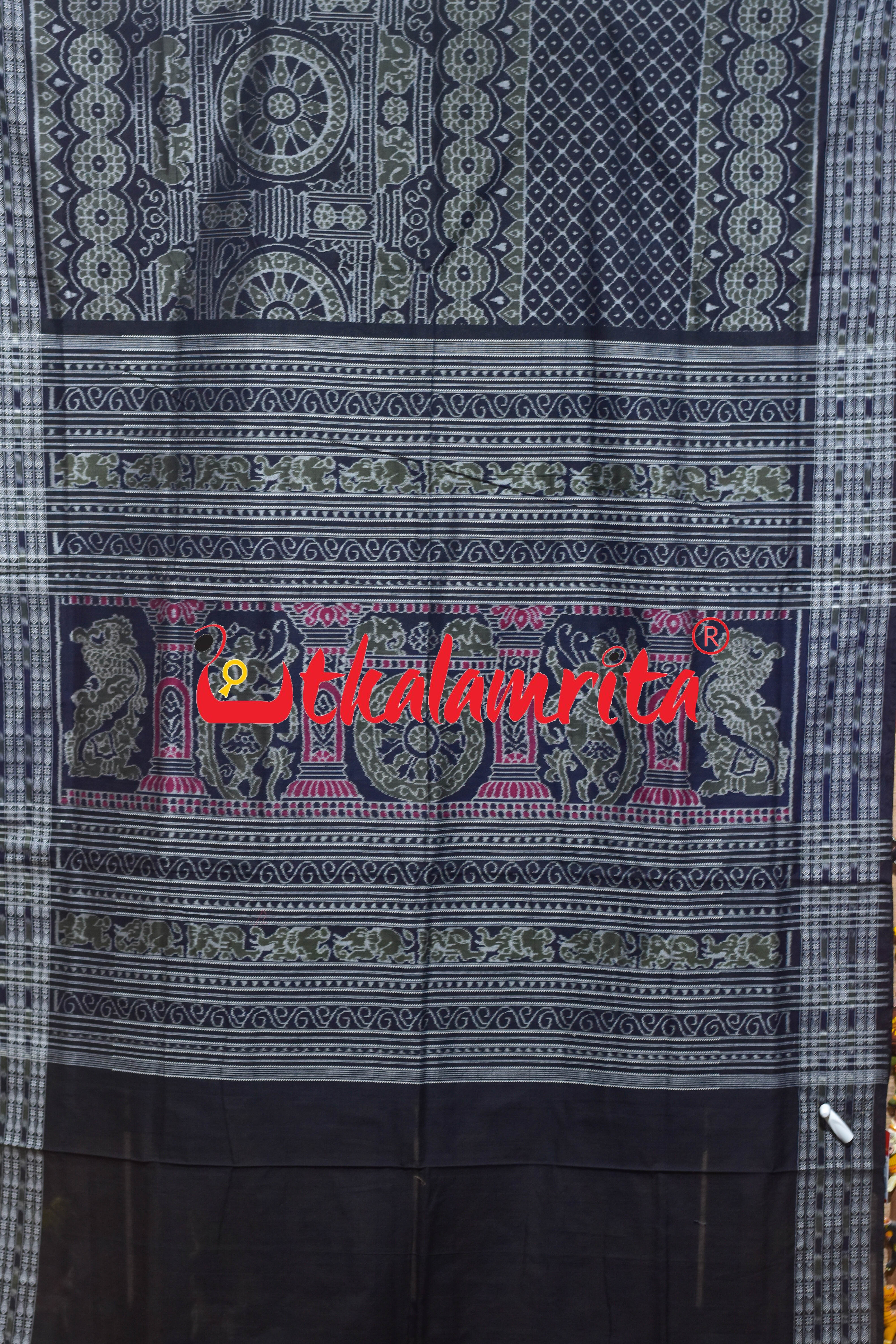 Black Olive Konark Chakra Sambalpuri Cotton Saree