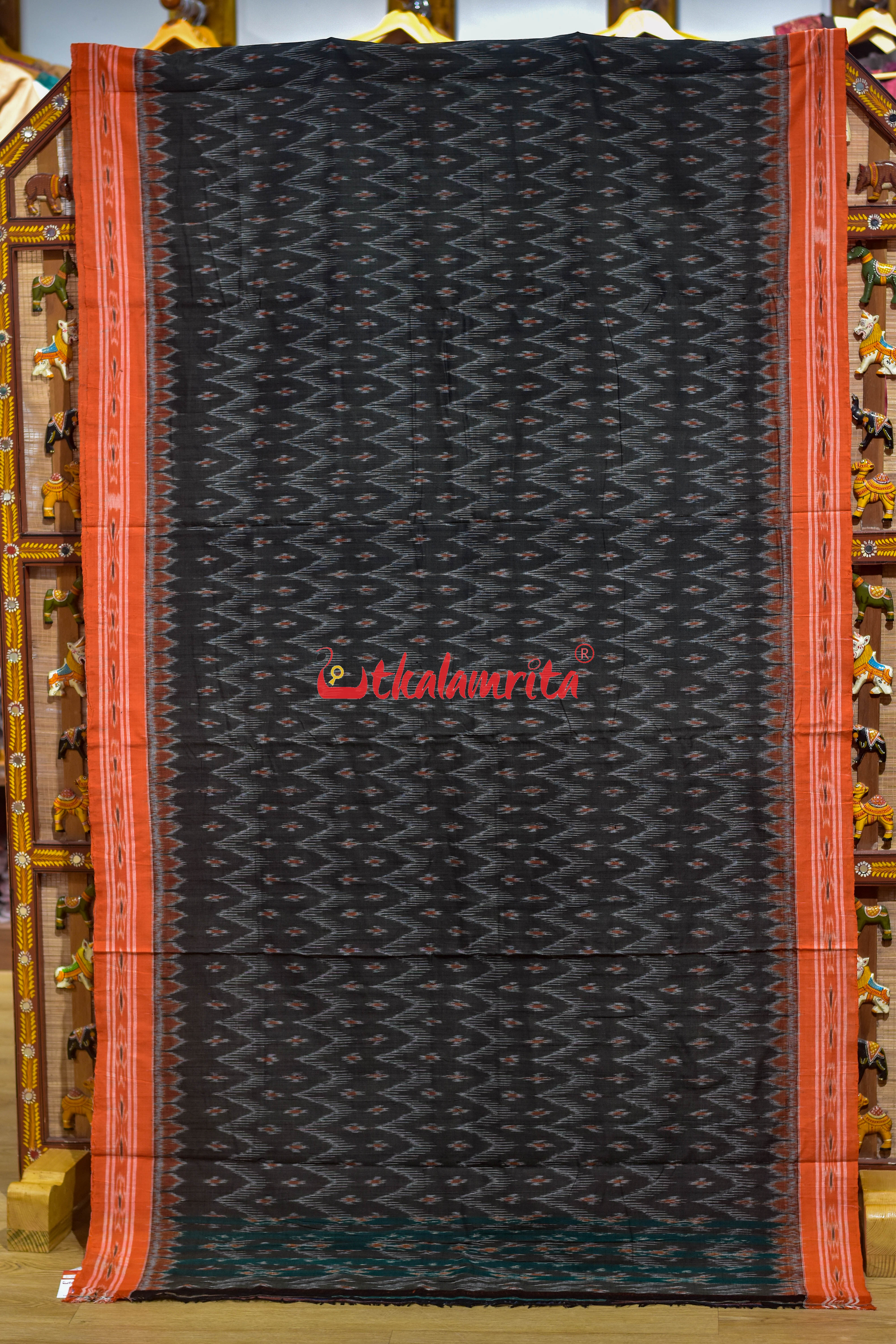 Olive with Orange Body Bandha Khandua Cotton Saree
