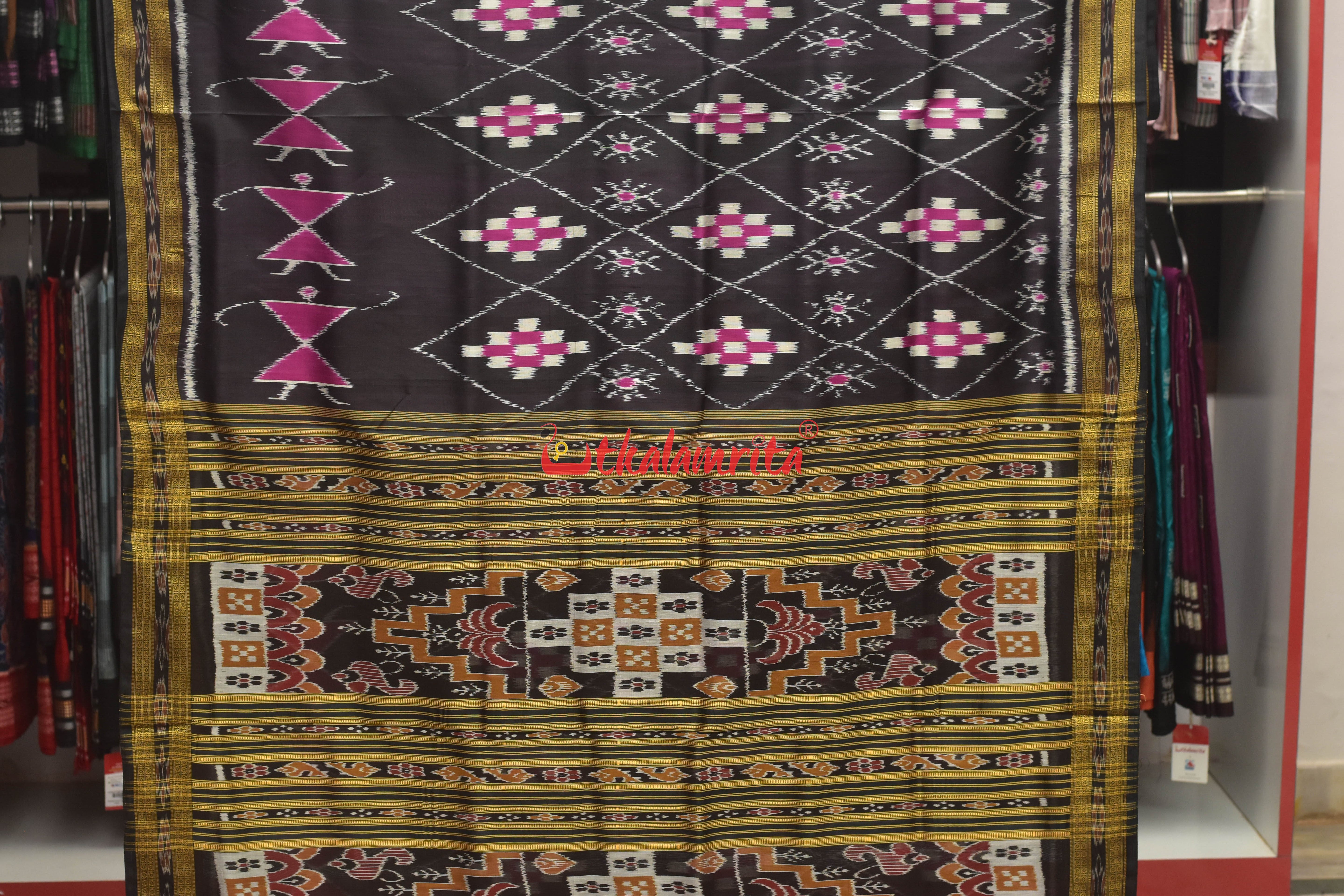 Black Pink Thikiri Pasapali with Tribal Khandua Silk Saree