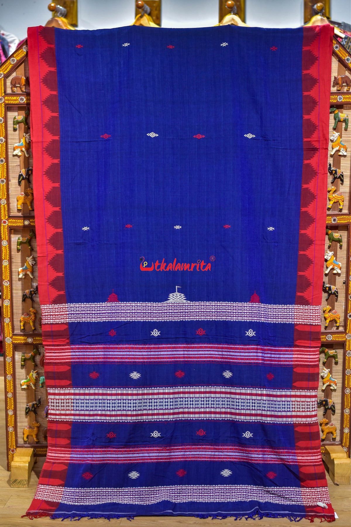 Indigo Red Temple Border Kotpad Cotton Saree