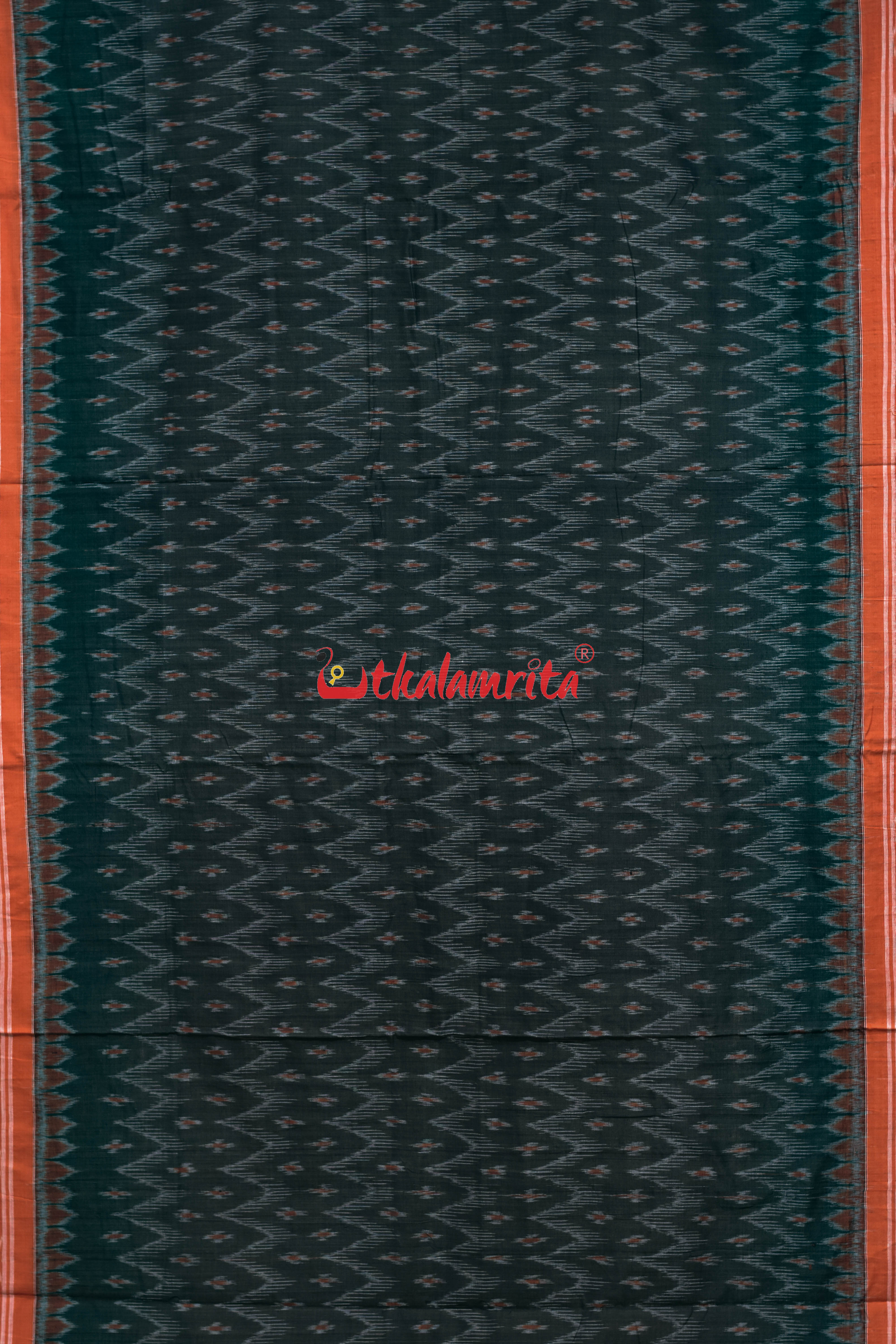 Olive with Orange Body Bandha Khandua Cotton Saree