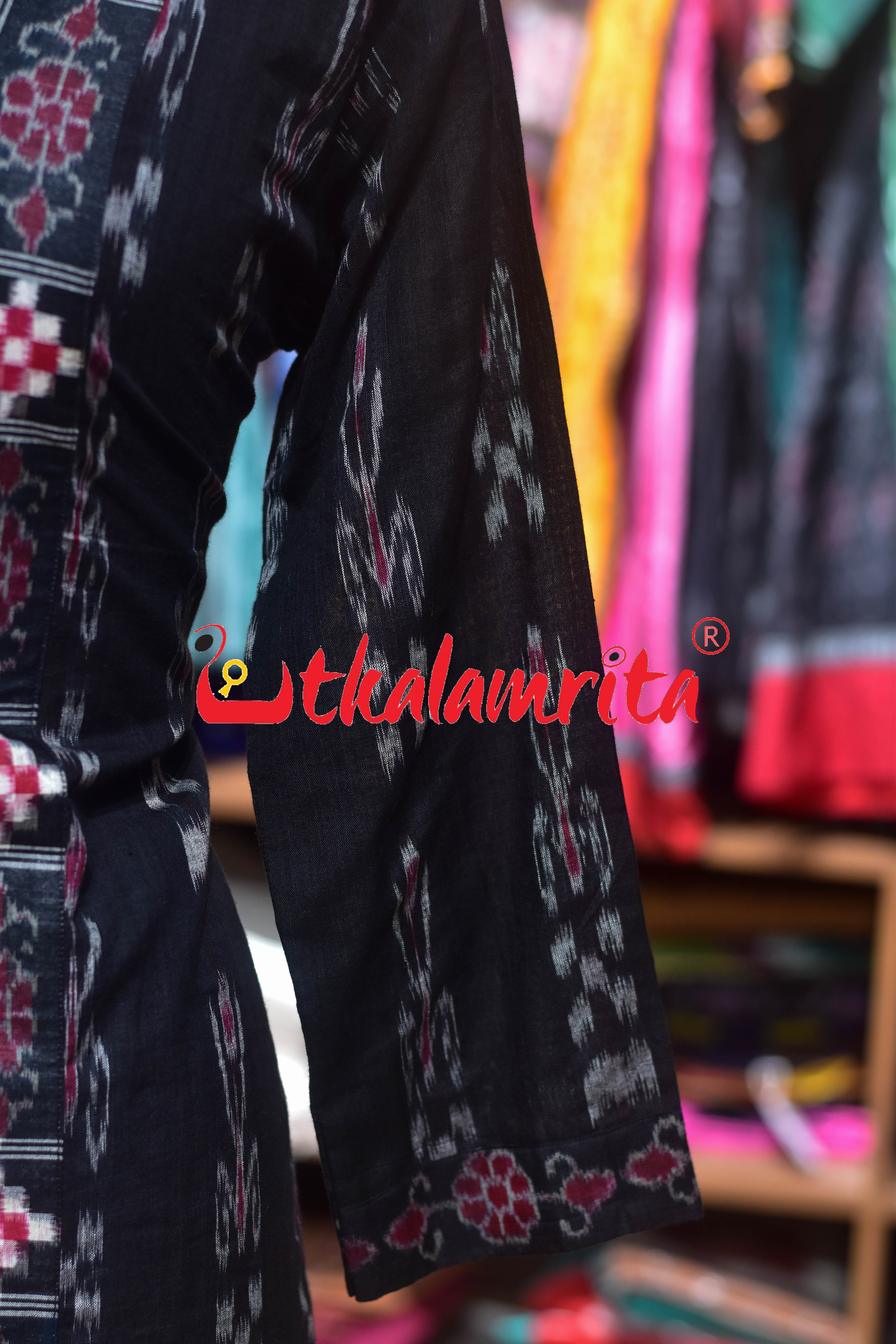 Black Pasapali and Kadha Elephant Design (Ladie's Kurti)