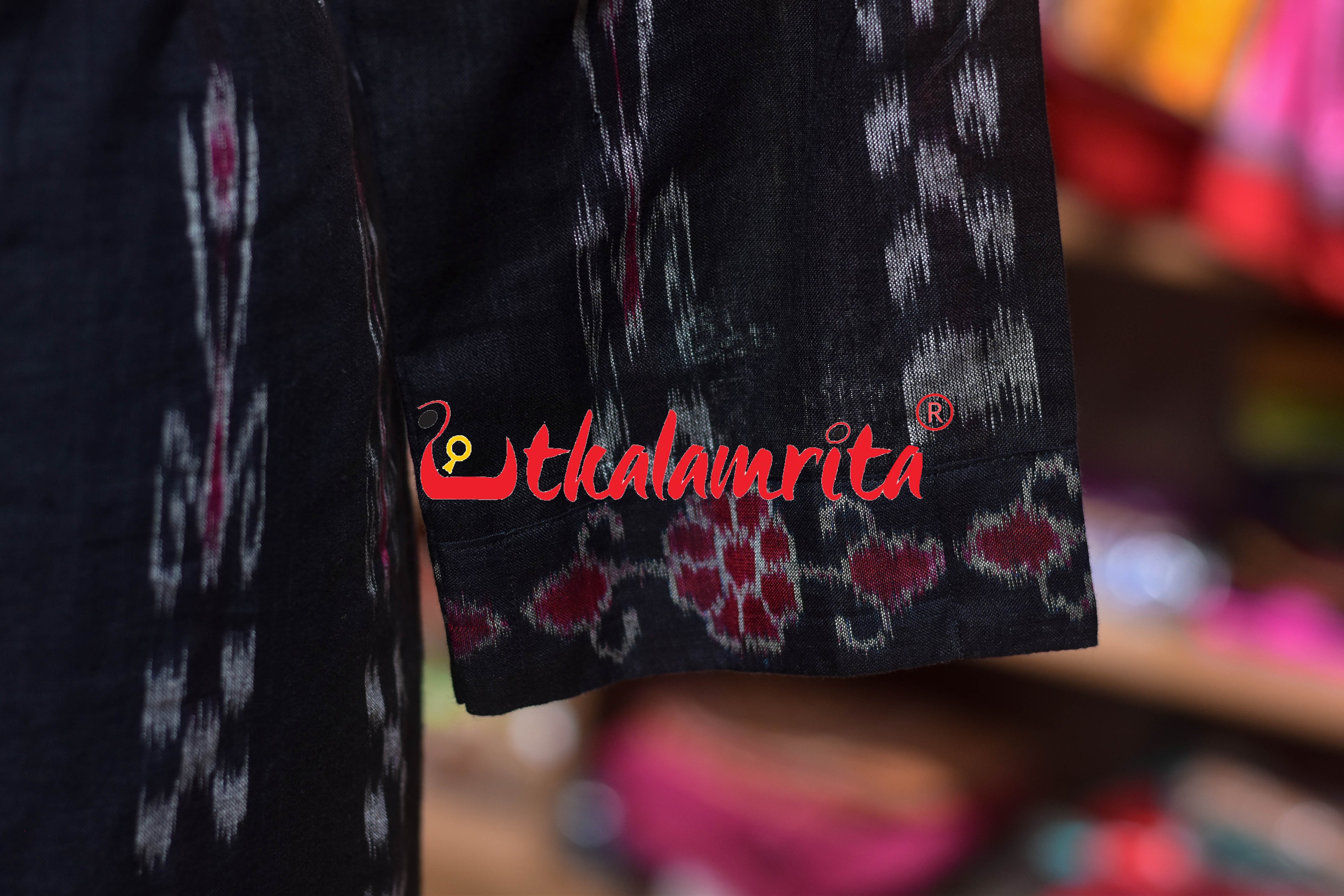 Black Pasapali and Kadha Elephant Design (Ladie's Kurti)