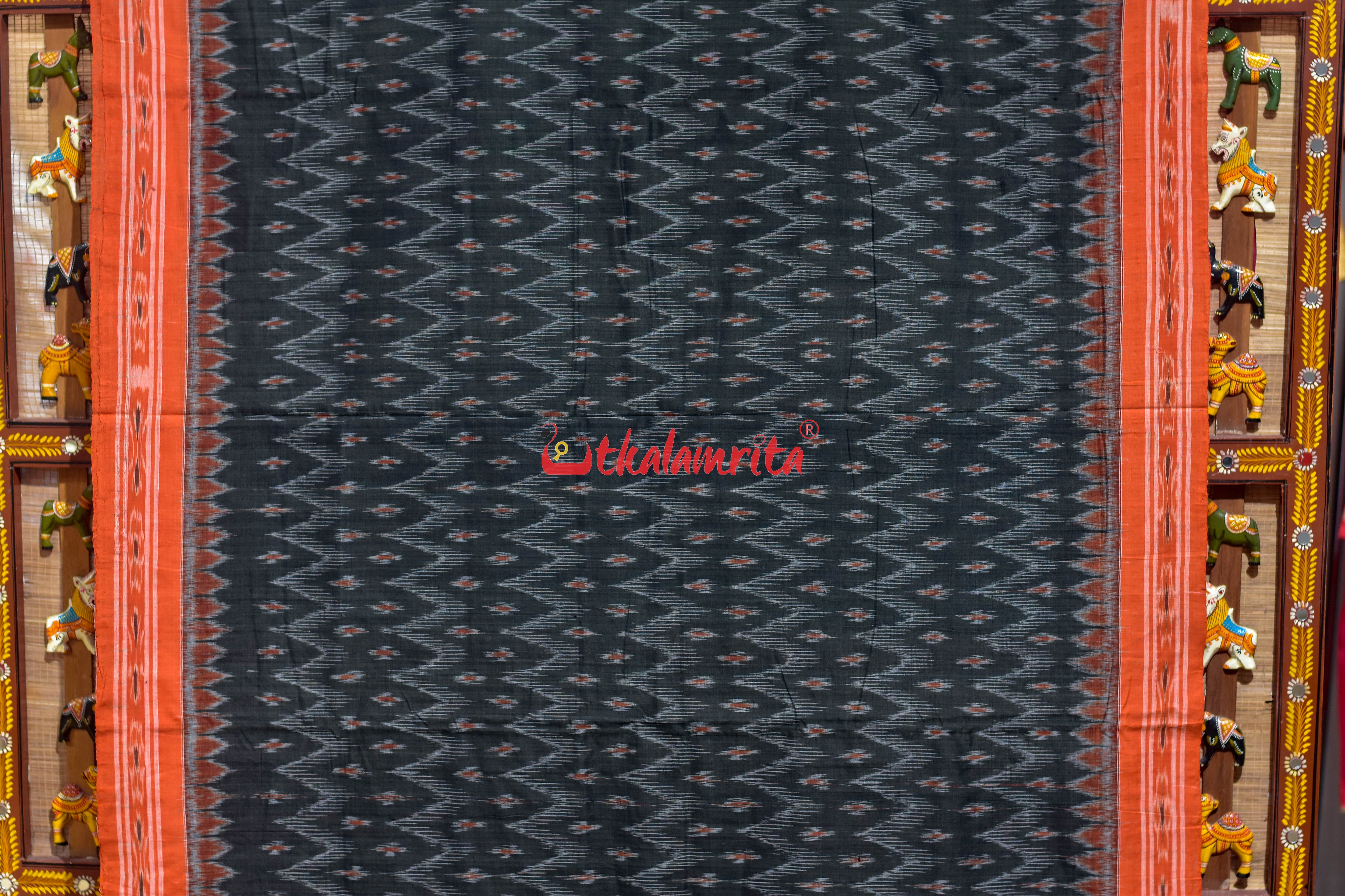 Olive with Orange Body Bandha Khandua Cotton Saree