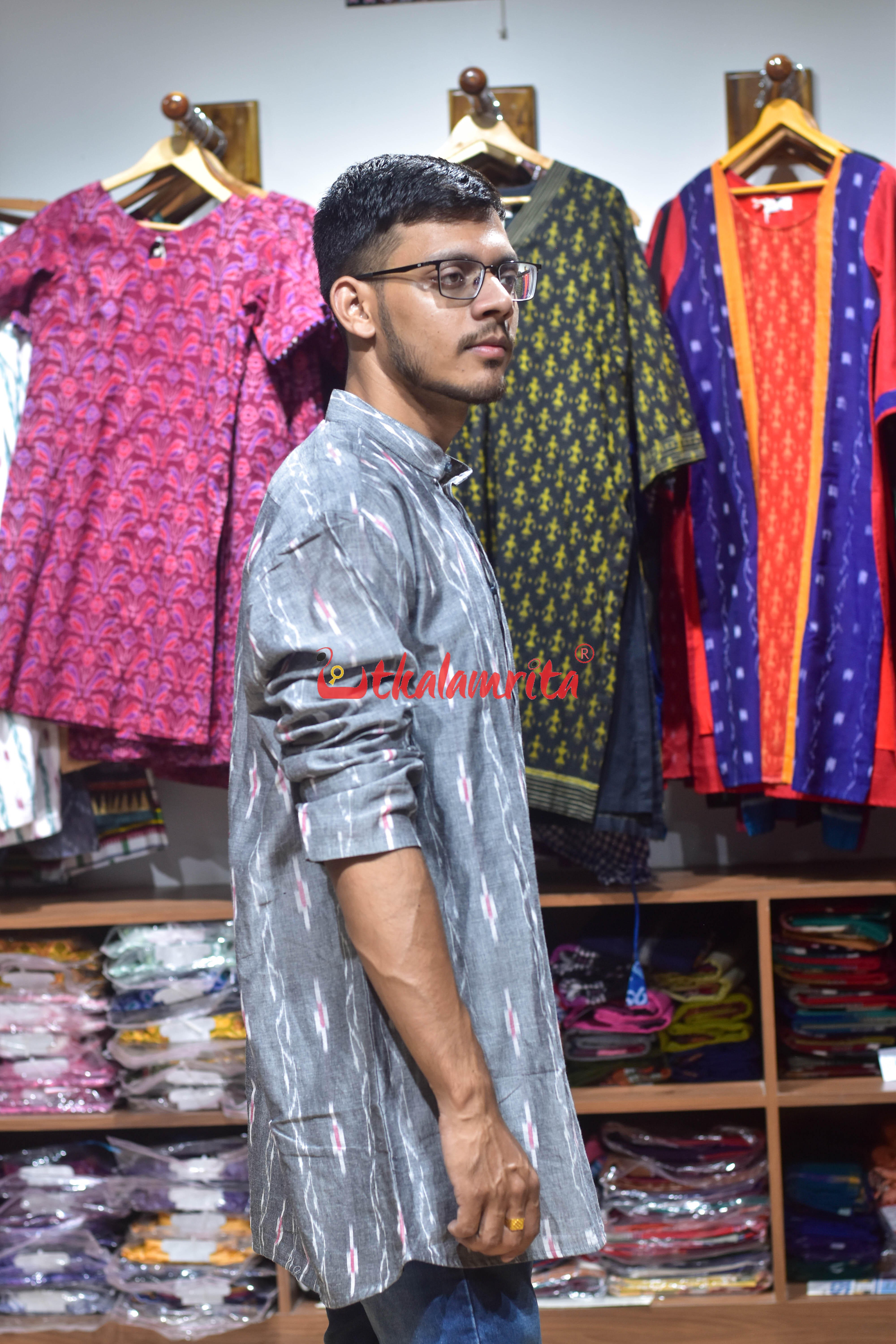 Grey Lata Pasapali (Men's Short Kurta)
