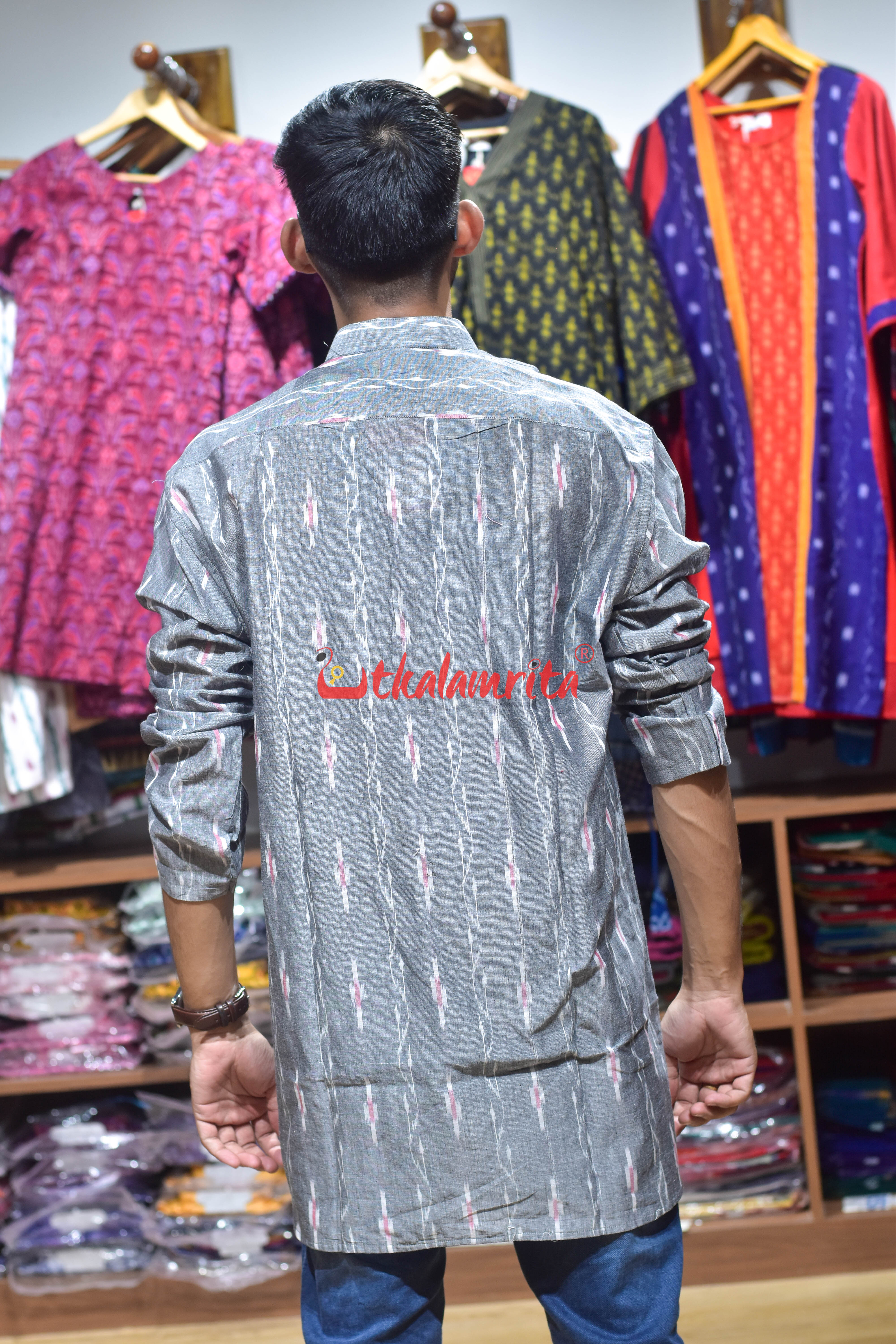 Grey Lata Pasapali (Men's Short Kurta)