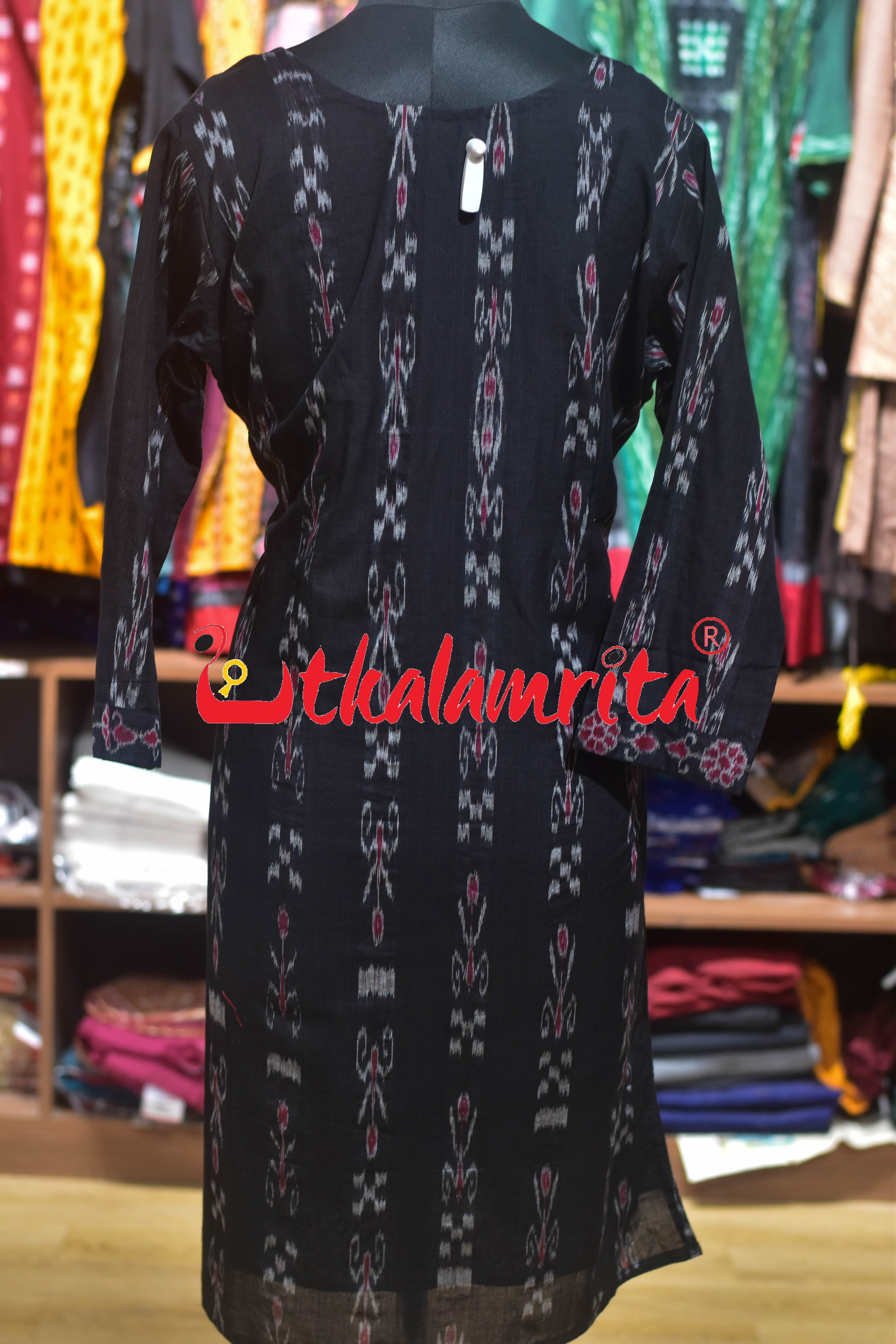 Black Pasapali and Kadha Elephant Design (Ladie's Kurti)