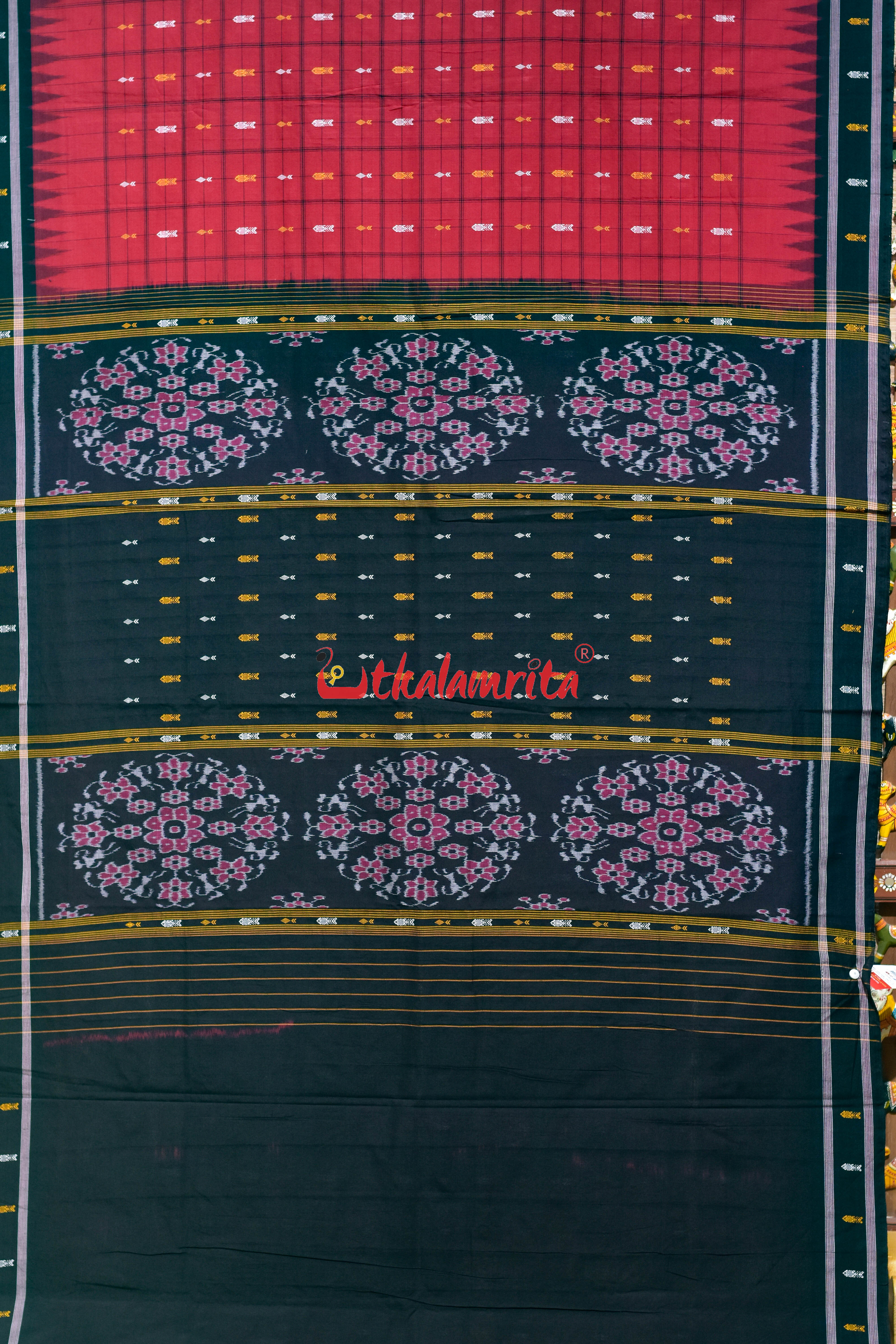 Nuapatna Hazar Buti Red Black Cotton Saree