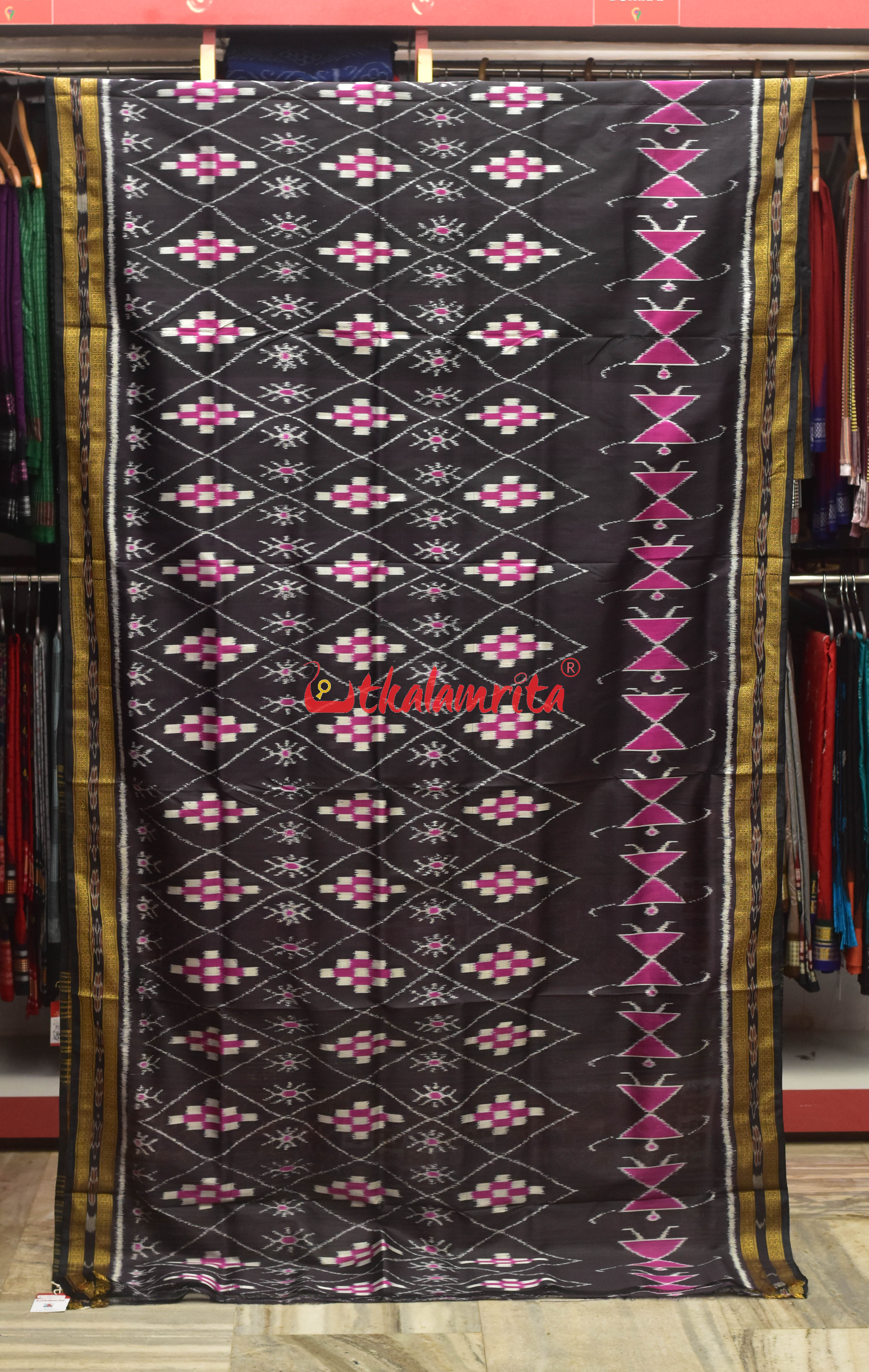 Black Pink Thikiri Pasapali with Tribal Khandua Silk Saree