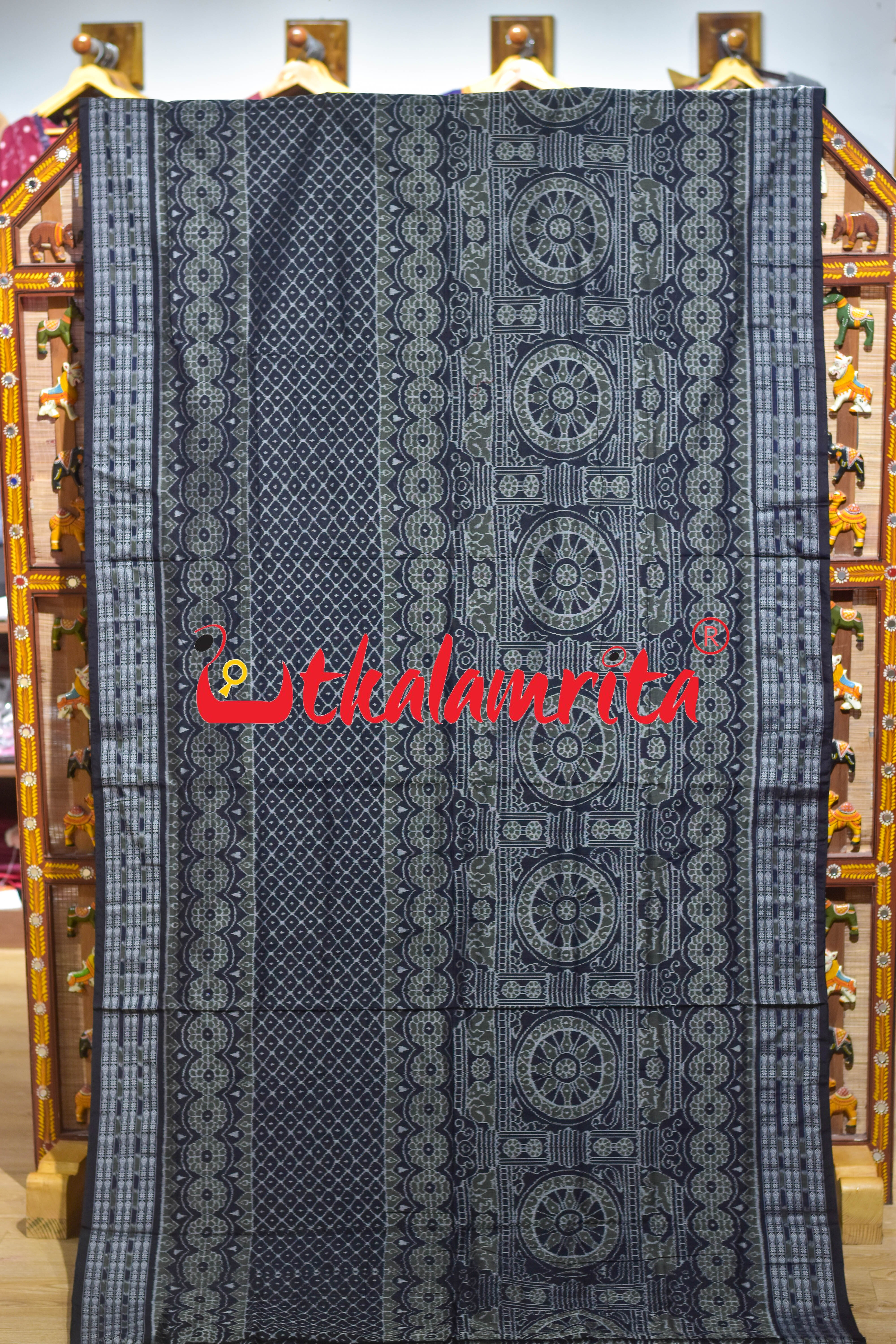Black Olive Konark Chakra Sambalpuri Cotton Saree