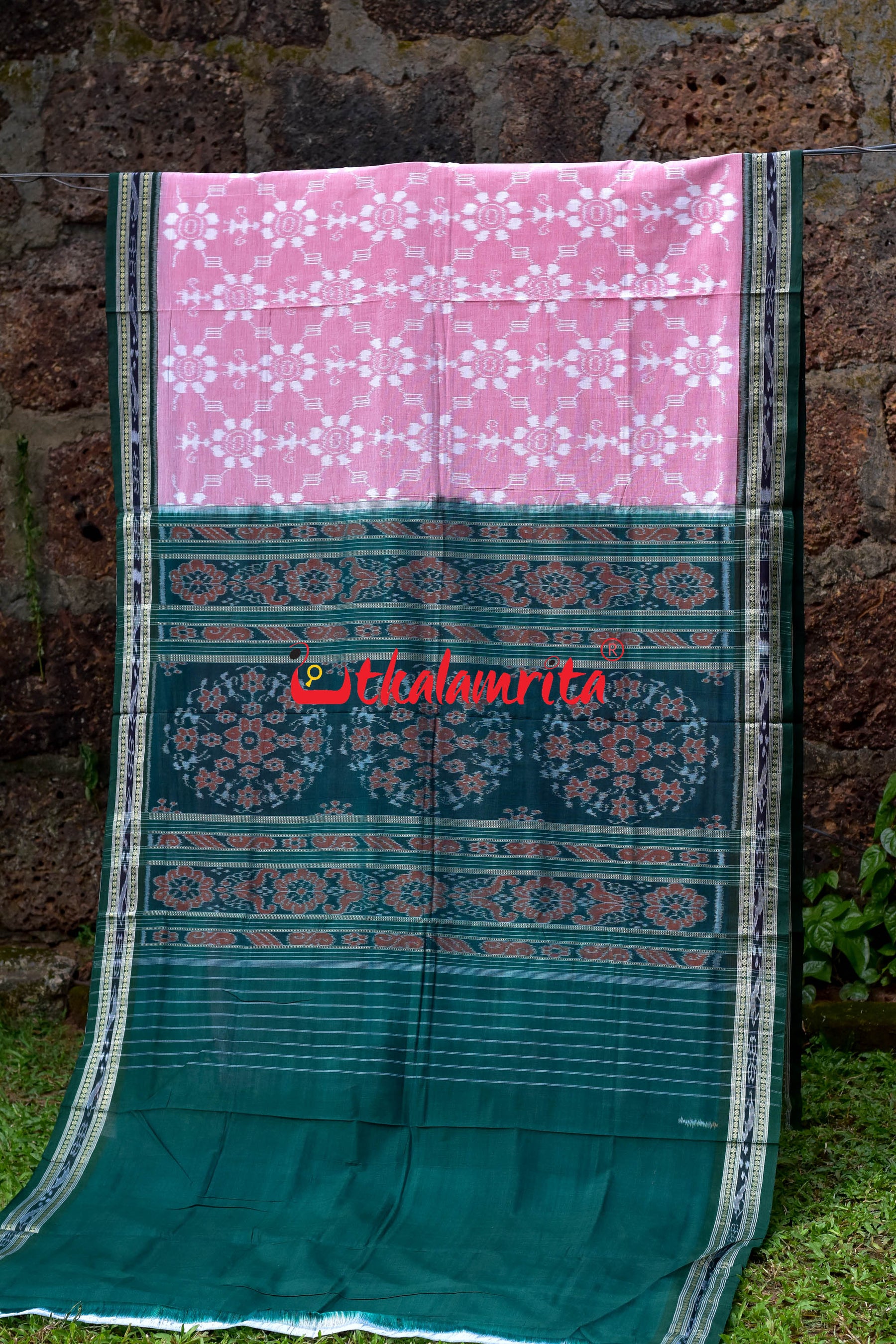 Baby Pink Tribal Khandua Cotton Saree with Bp