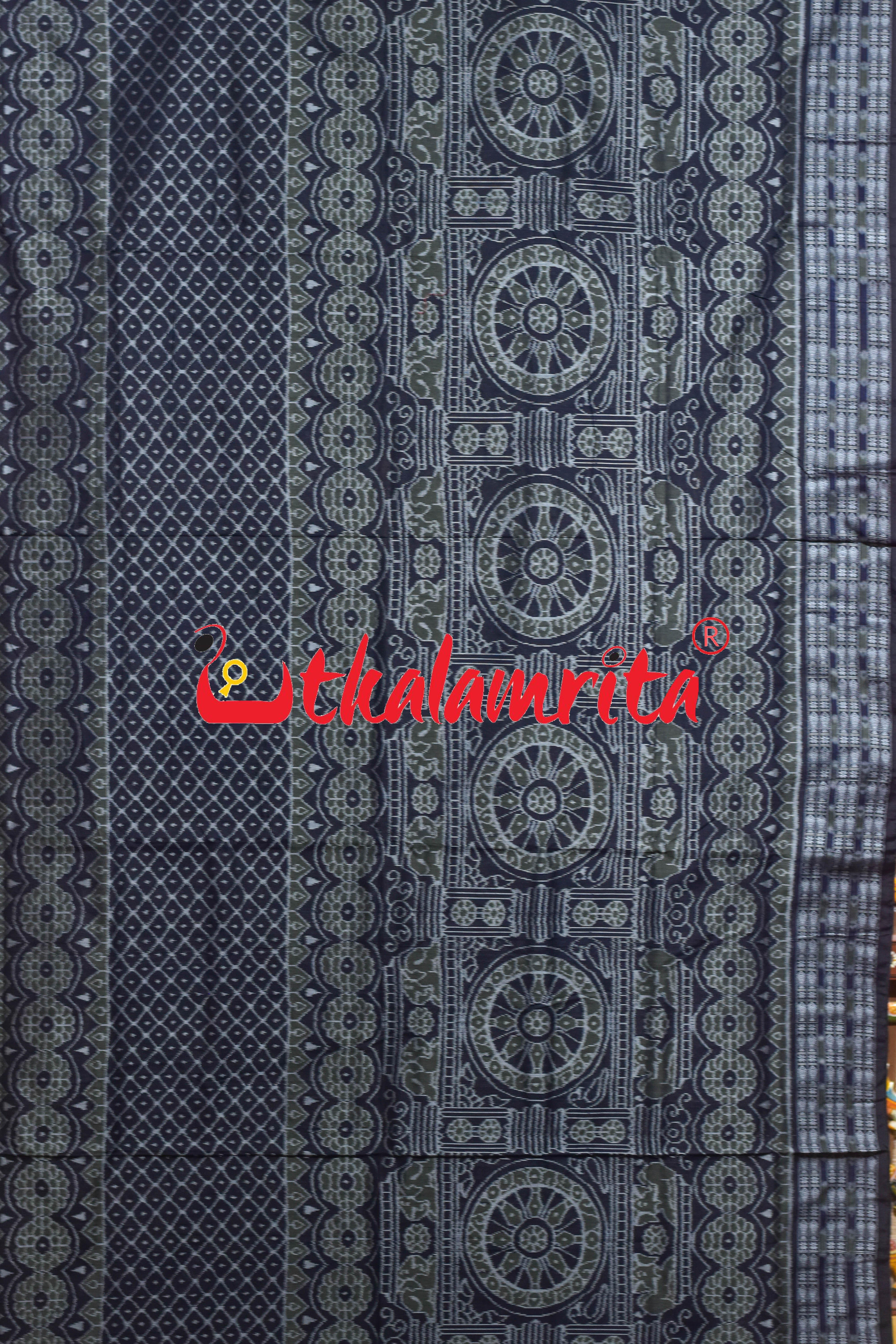 Black Olive Konark Chakra Sambalpuri Cotton Saree