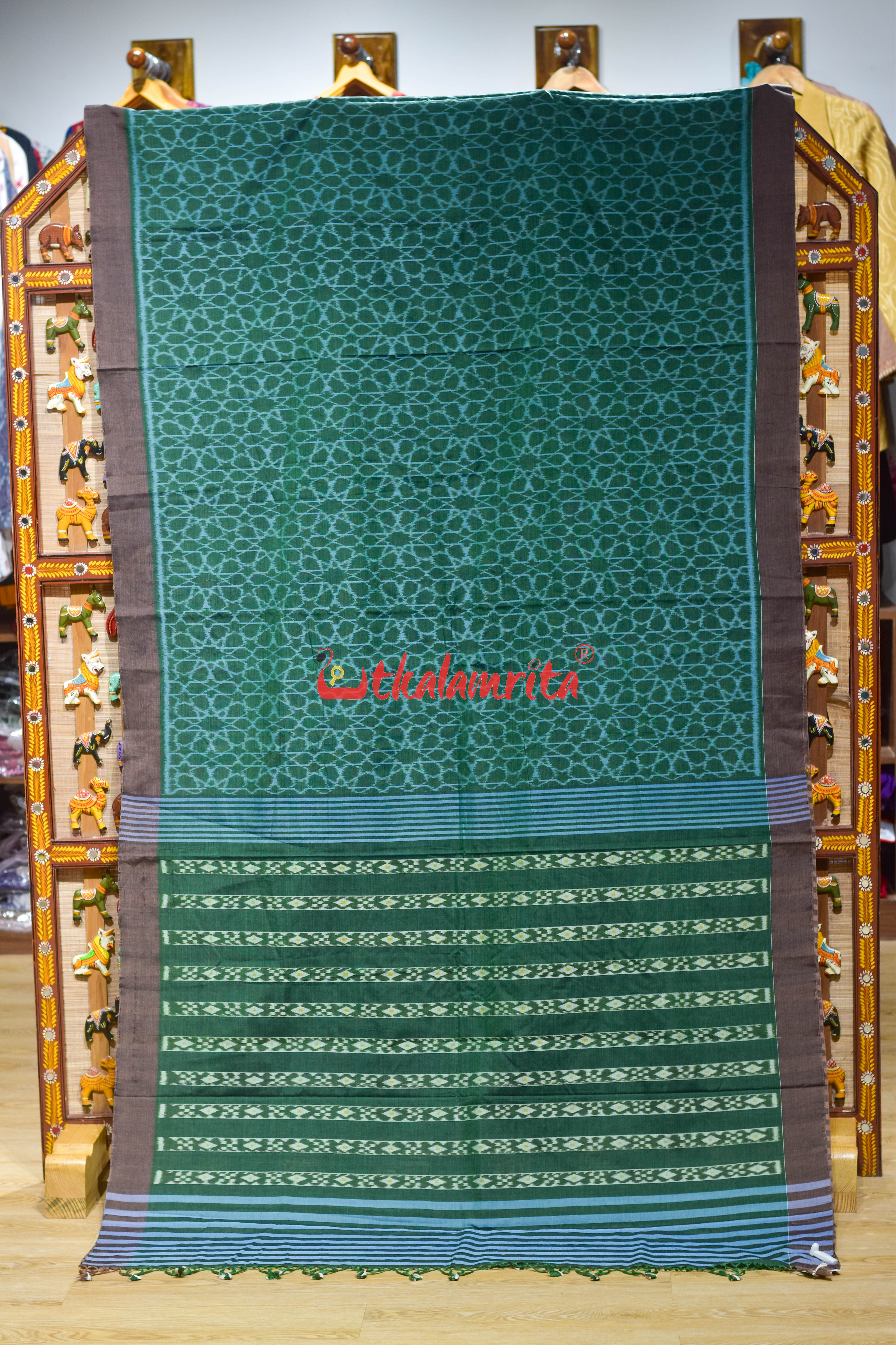 Green Mandala Art Khandua Cotton Saree
