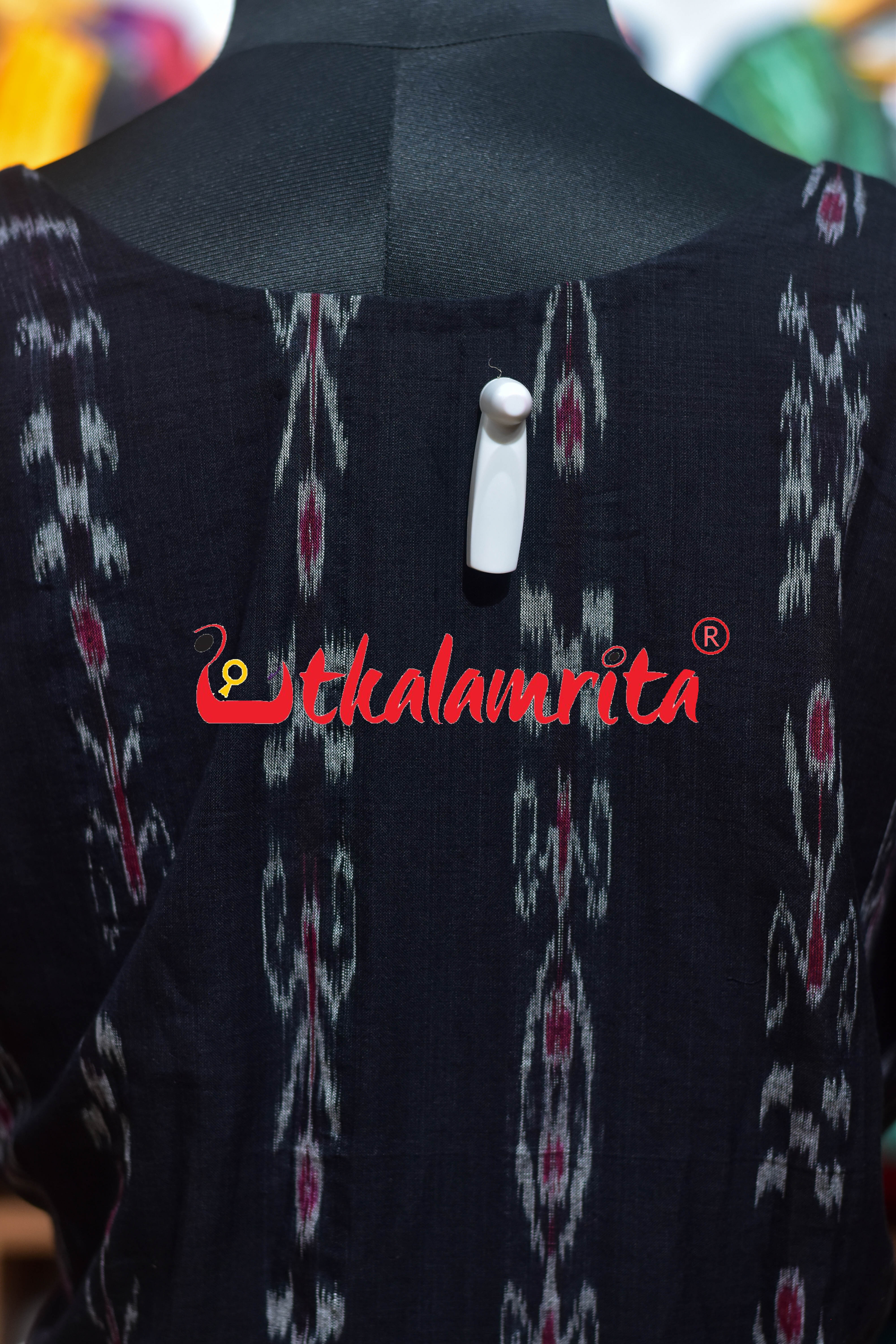 Black Pasapali and Kadha Elephant Design (Ladie's Kurti)
