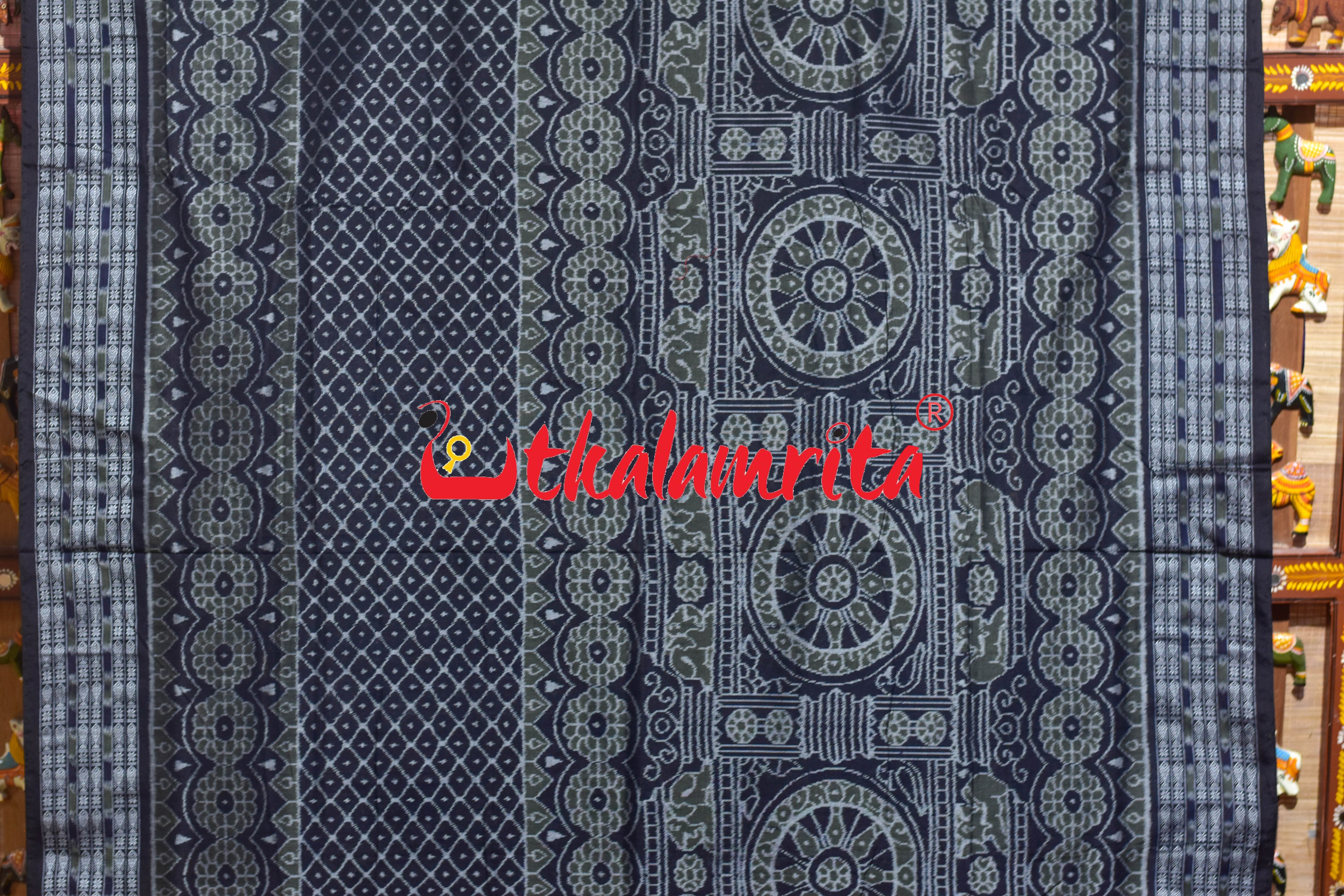 Black Olive Konark Chakra Sambalpuri Cotton Saree
