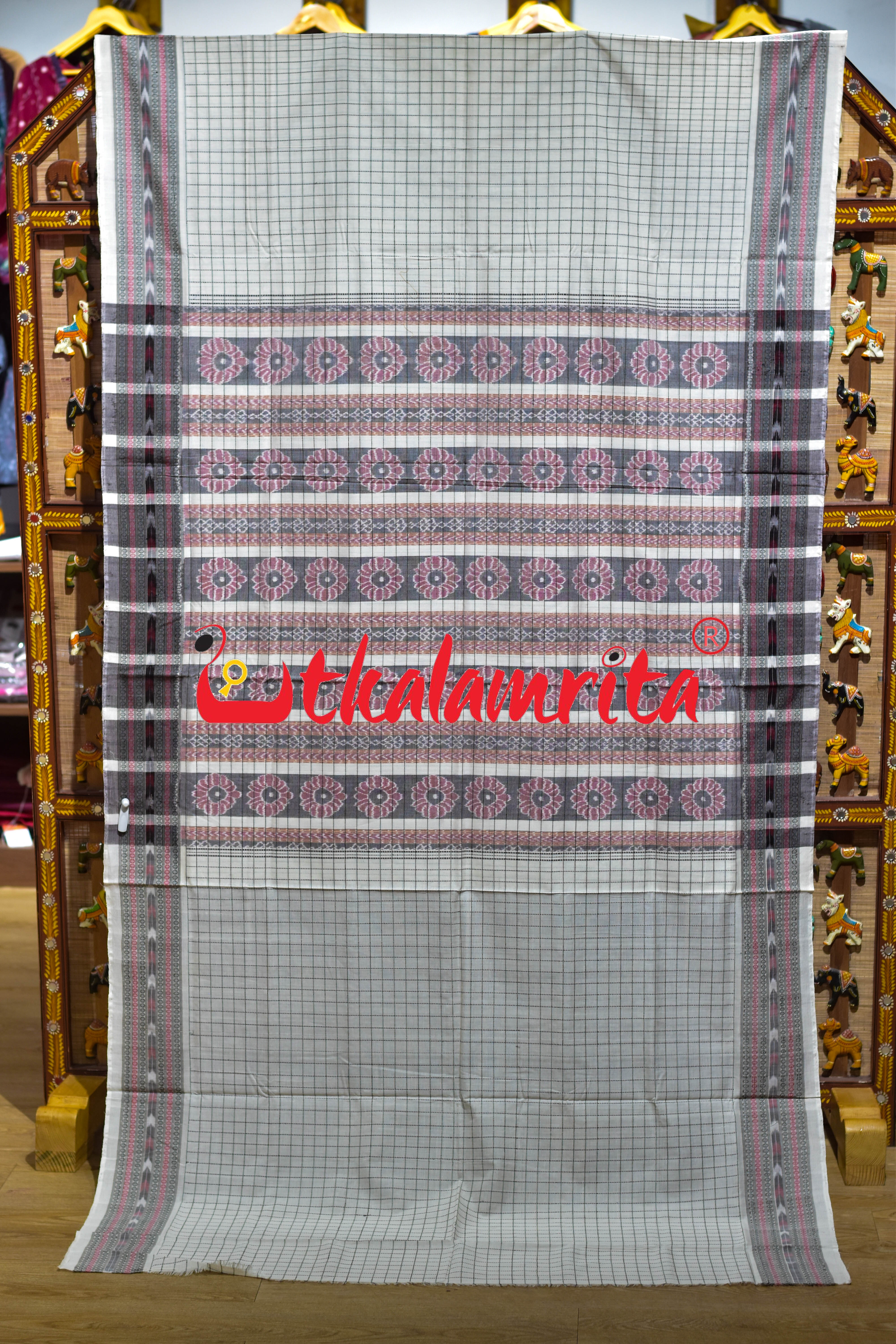 White Checks Border Dhanpatri Sambalpuri Cotton Saree