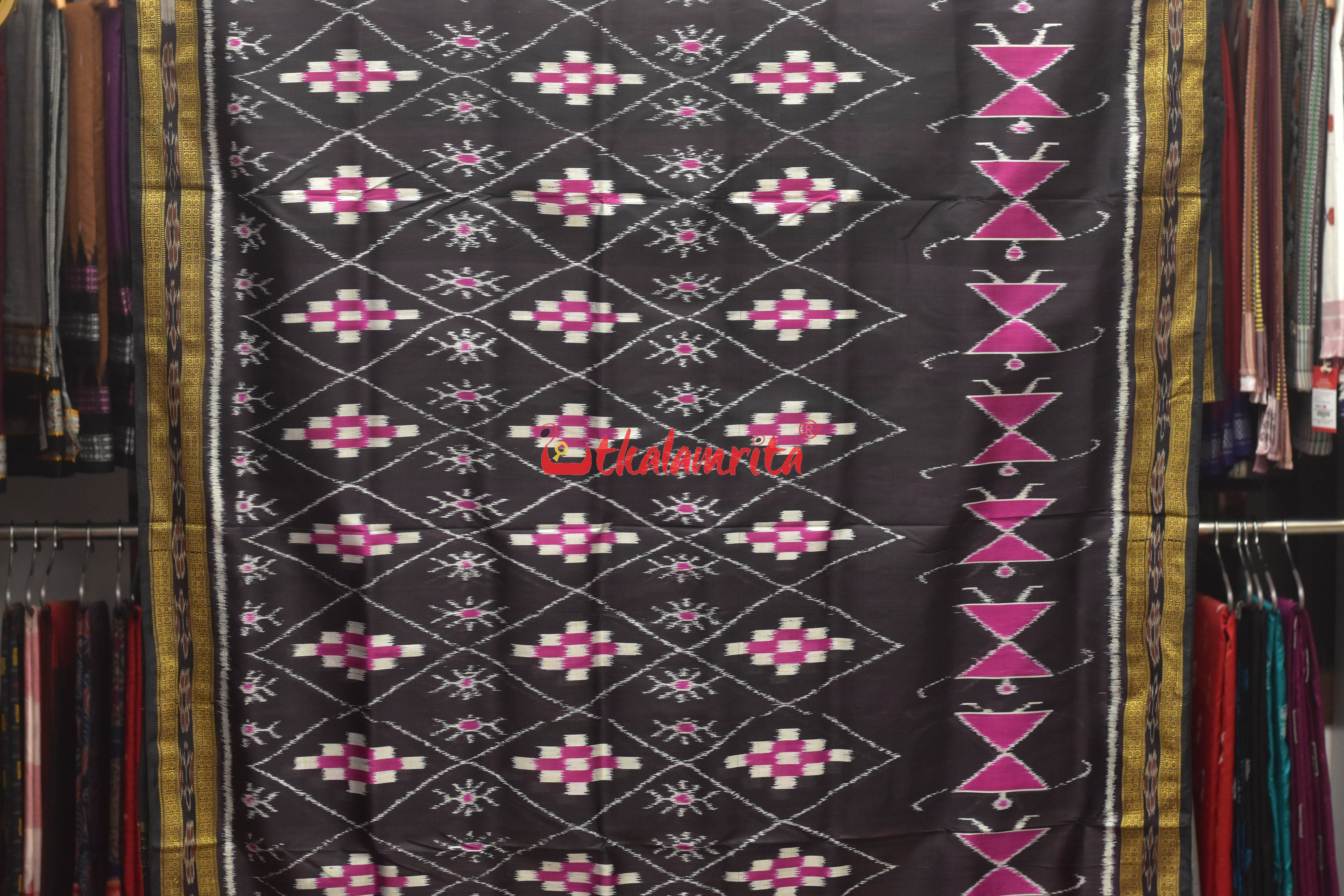 Black Pink Thikiri Pasapali with Tribal Khandua Silk Saree