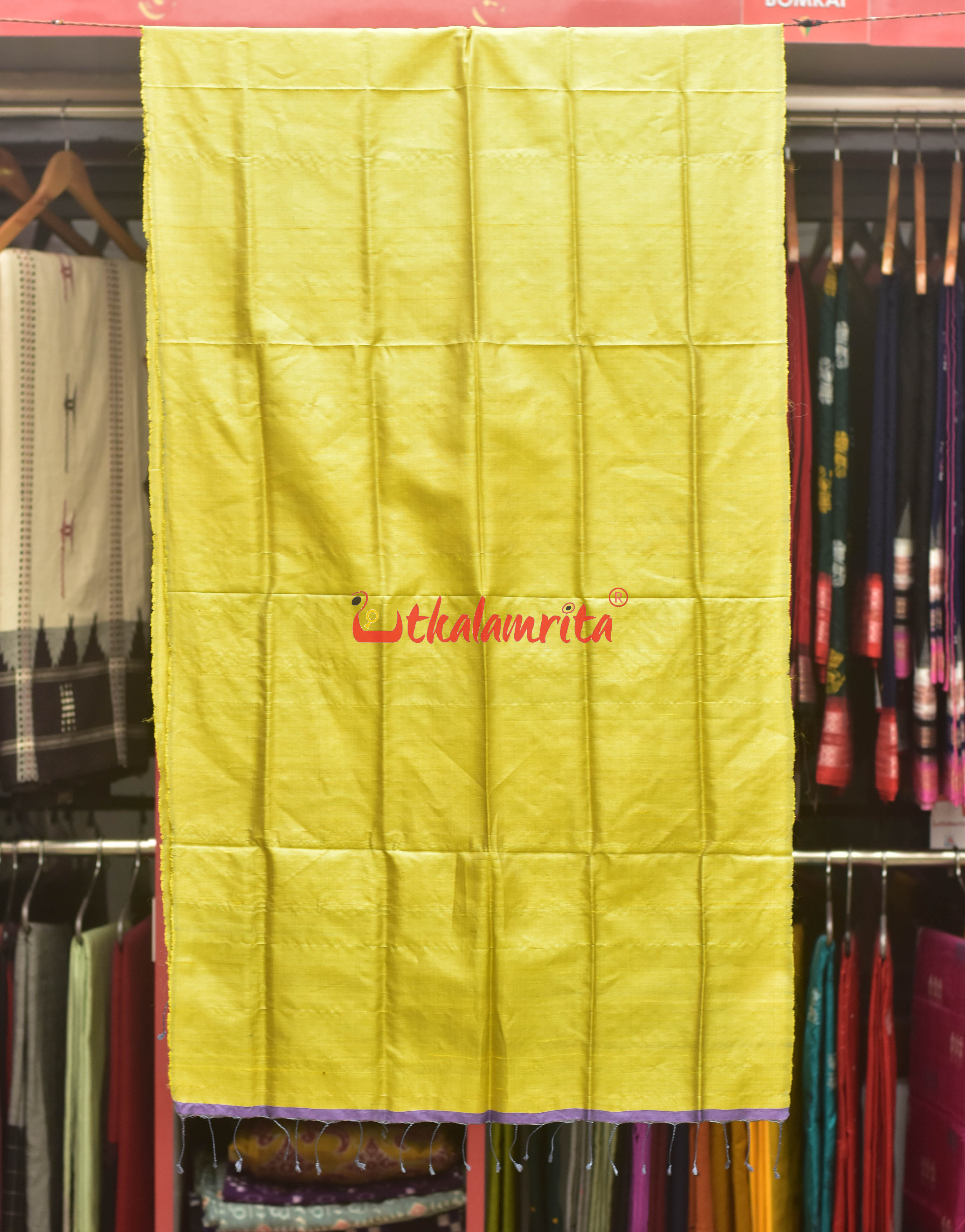 Lemon Yellow Fine Tussar Plain (Stole)