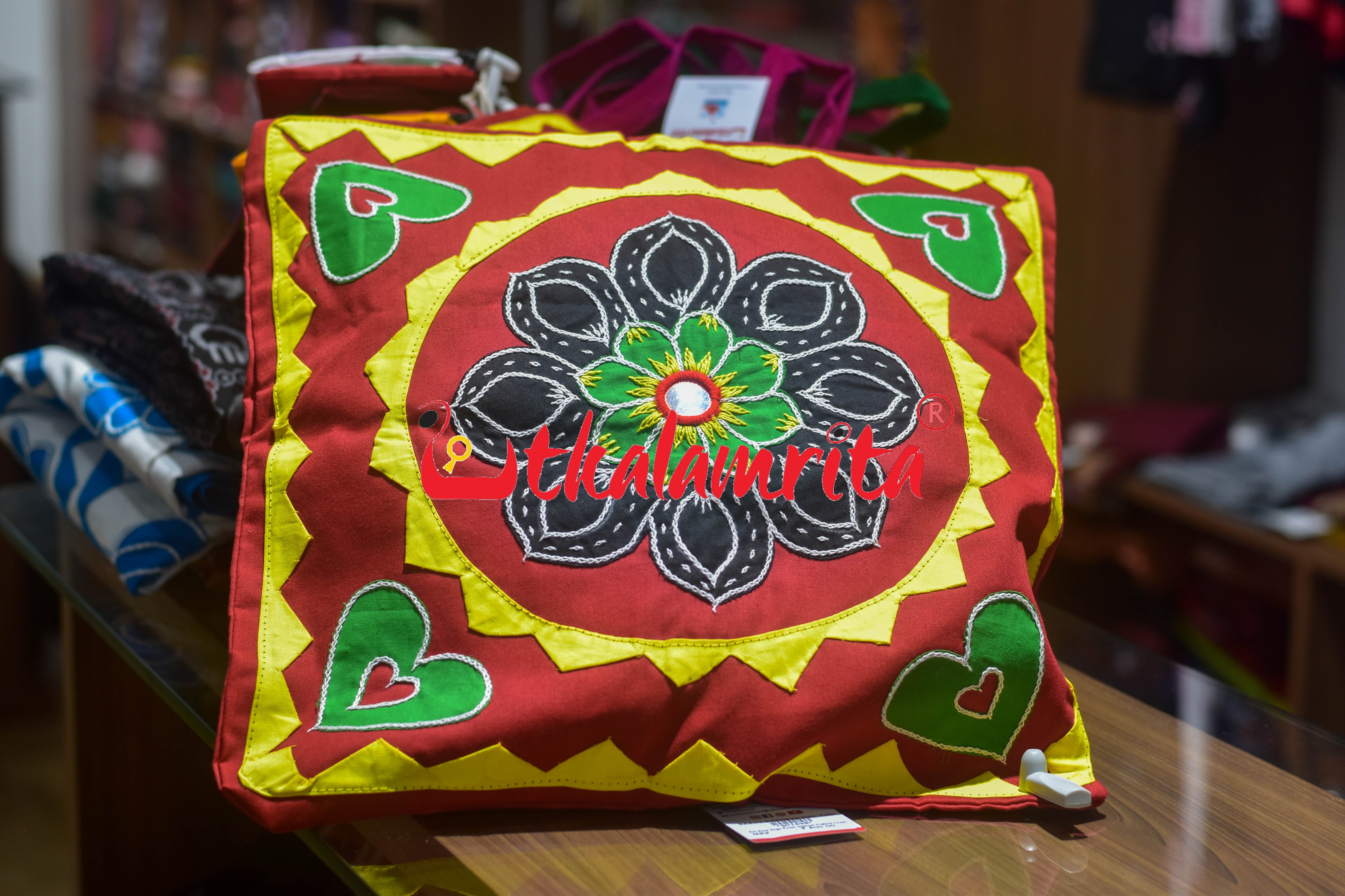 Red Black Single Flower Applique (Cushion Cover)