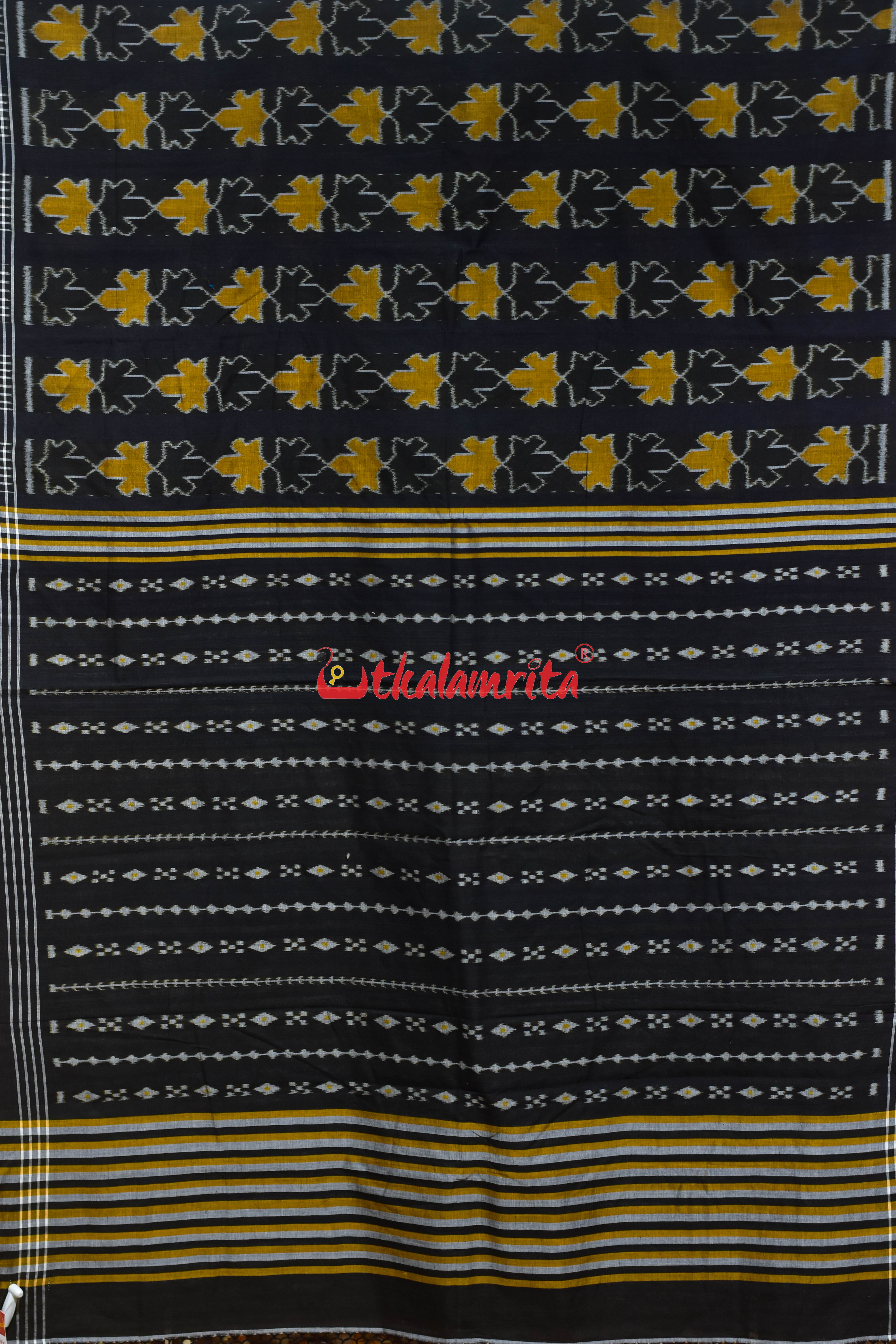 Kalara Patra Black Golden Khandua Ikat Cotton Saree